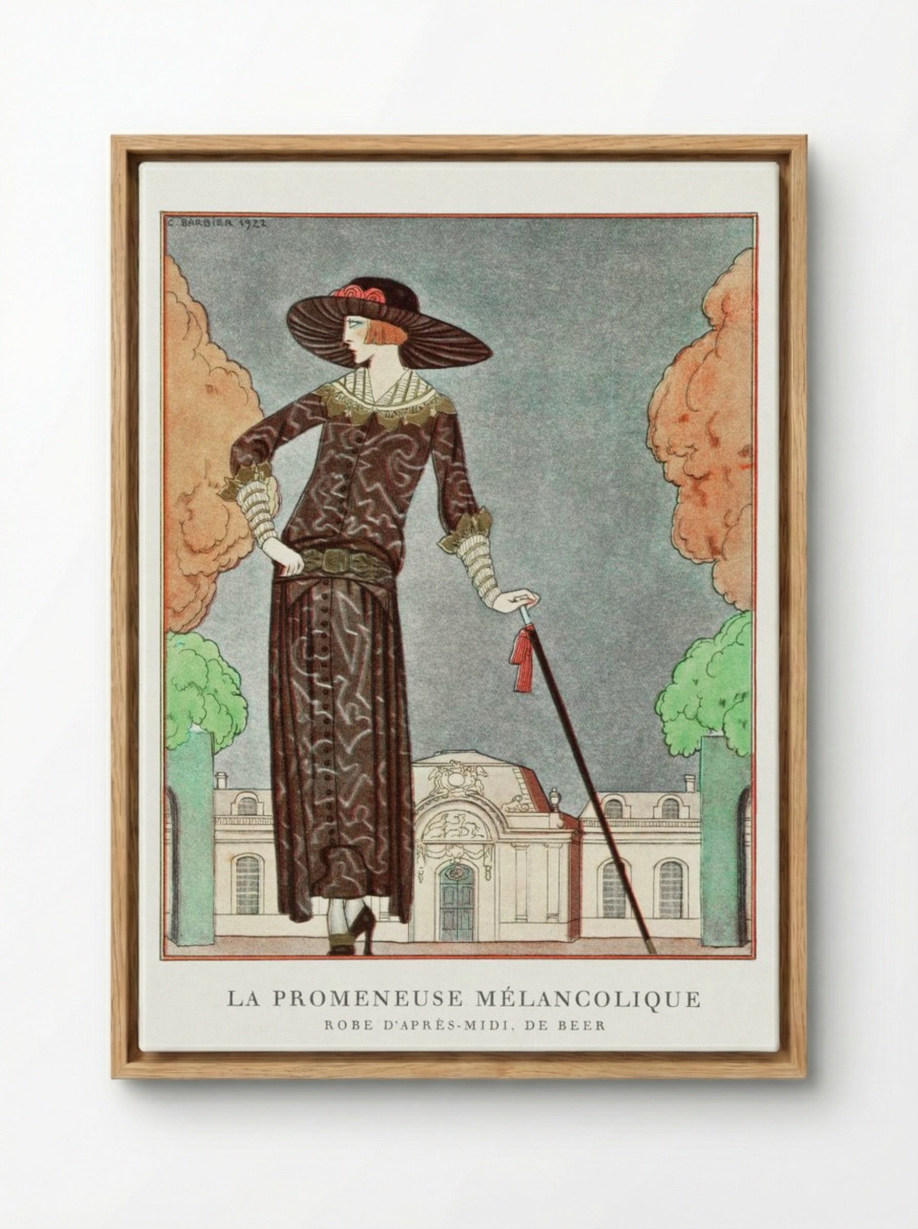 La Promeneuse Mélancolique - George Barbier - Framed Canvas Wood