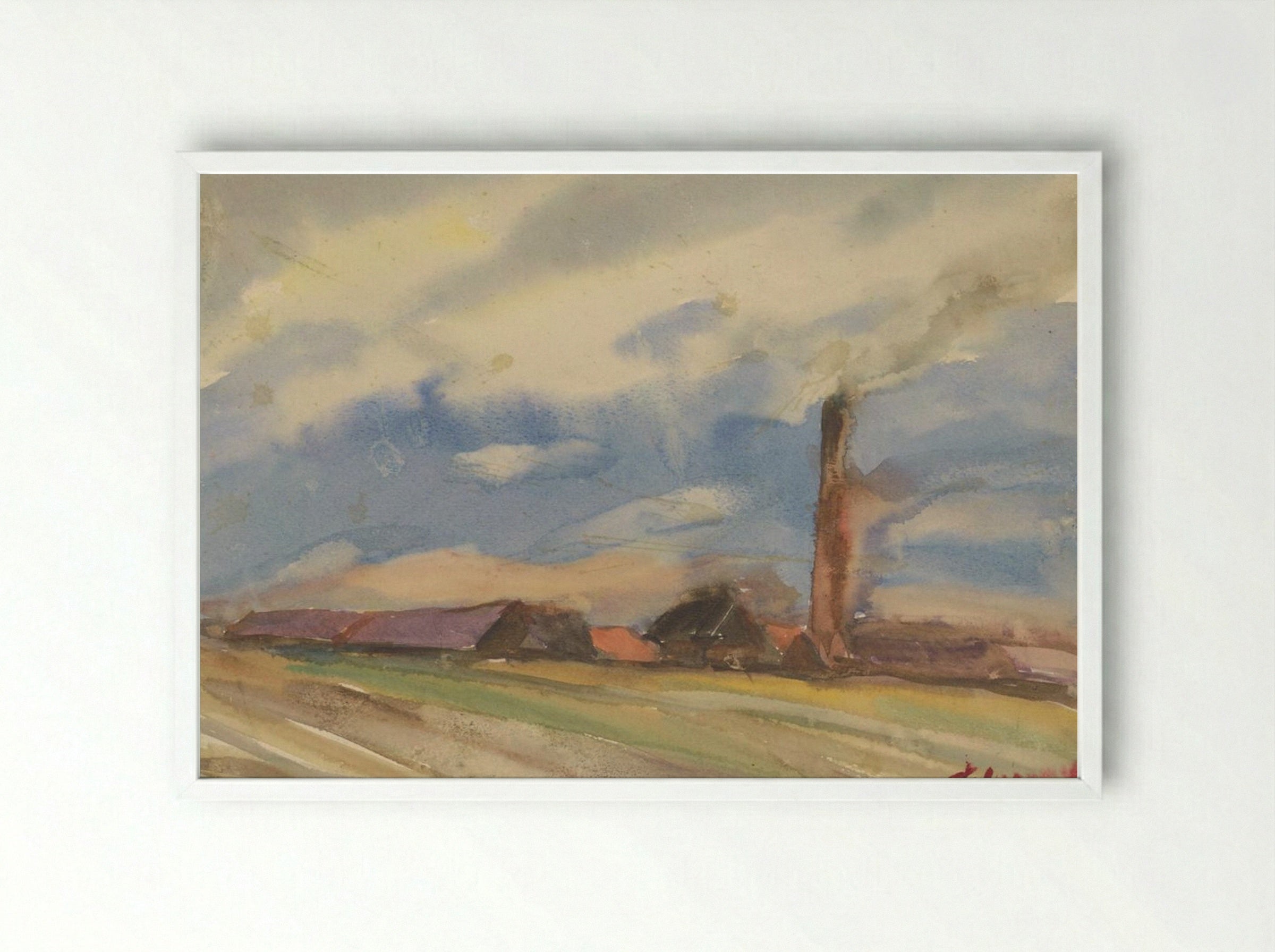 Brown Village, View from the Fields - Zolo Palugyay - Framed Print White