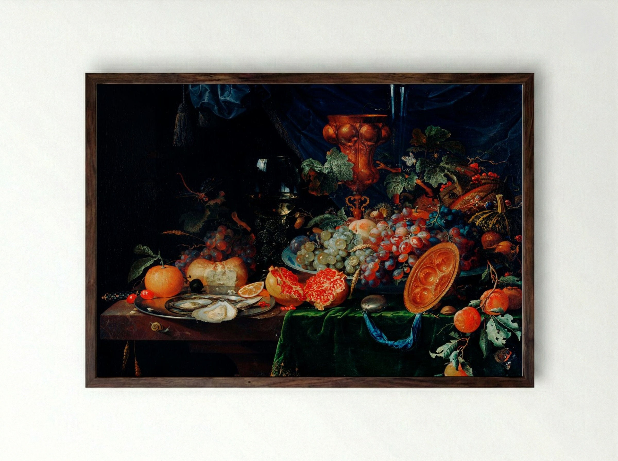 Fruits and Oysters - Abraham Mignon - Framed Print Dark Wood