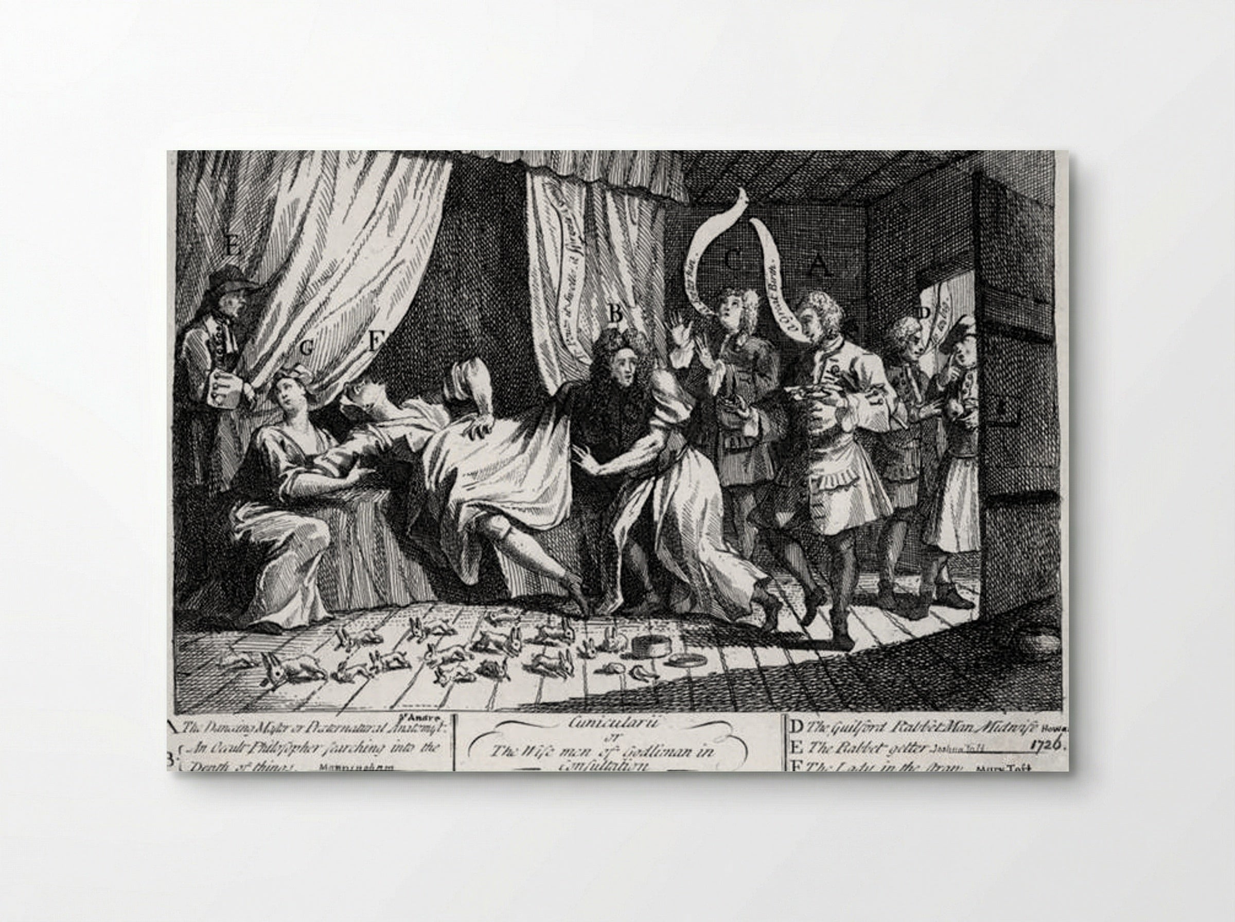 Mary Toft, apparently giving birth to rabbits - William Hogarth - Poster