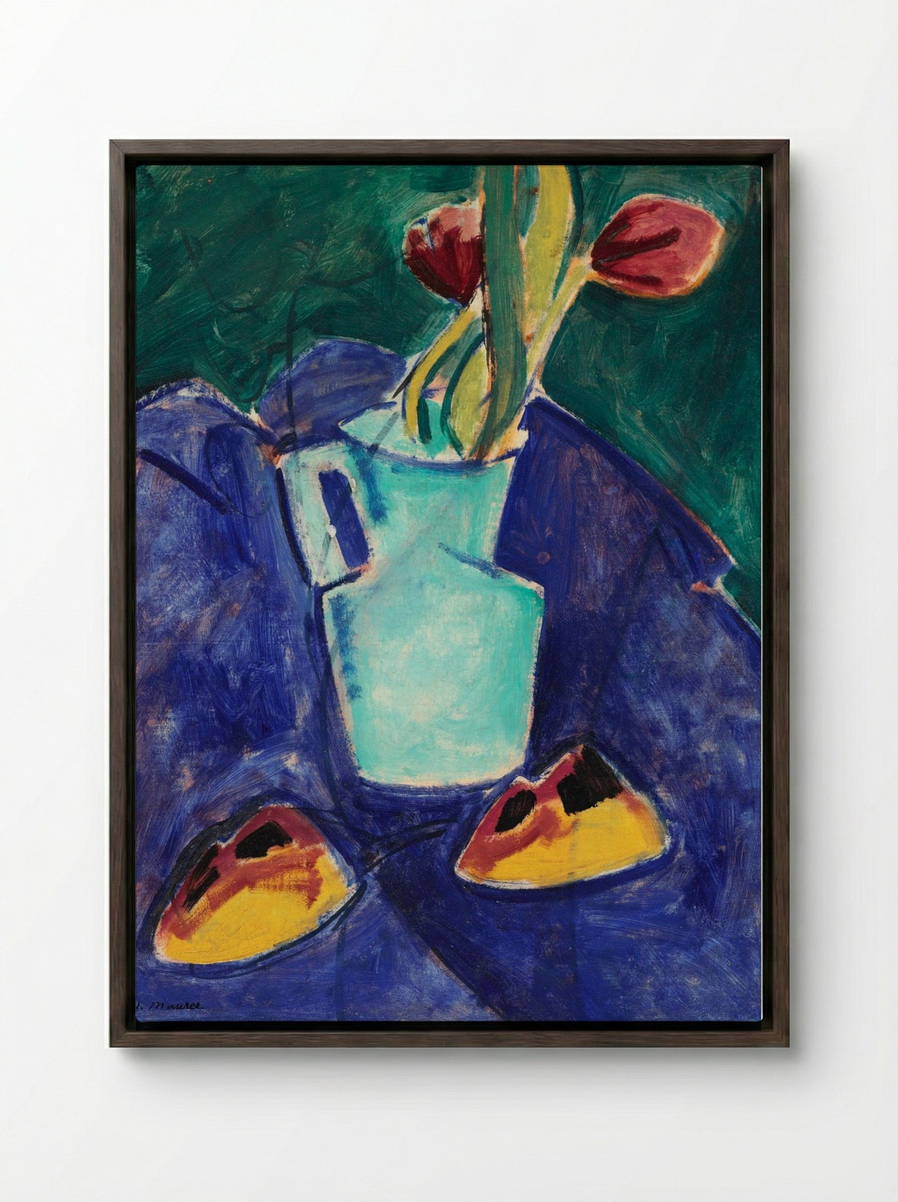 Tulips in a Green Vase - Alfred Henry Maurer - Framed Canvas Dark Wood