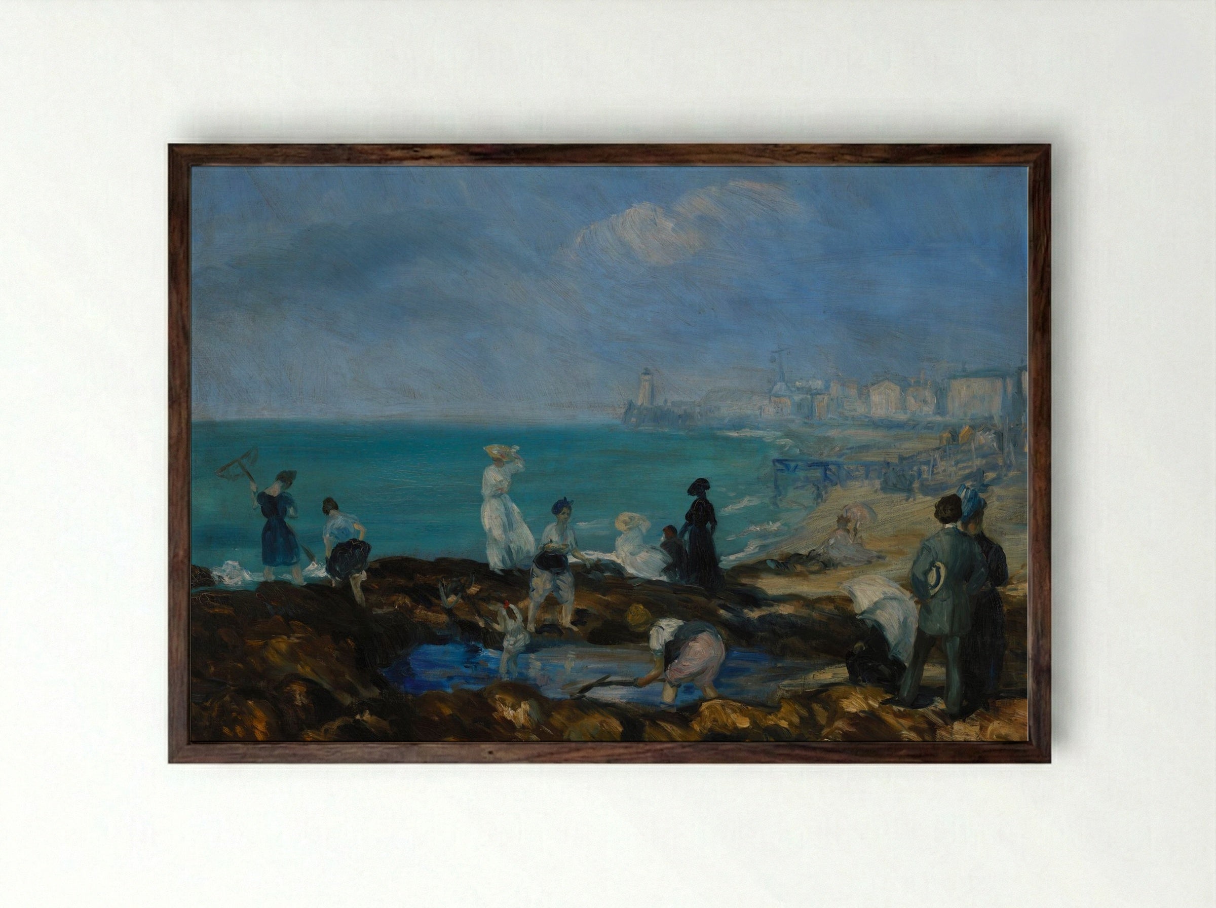 Beach at Dieppe - William James Glackens - Framed Print Dark Wood