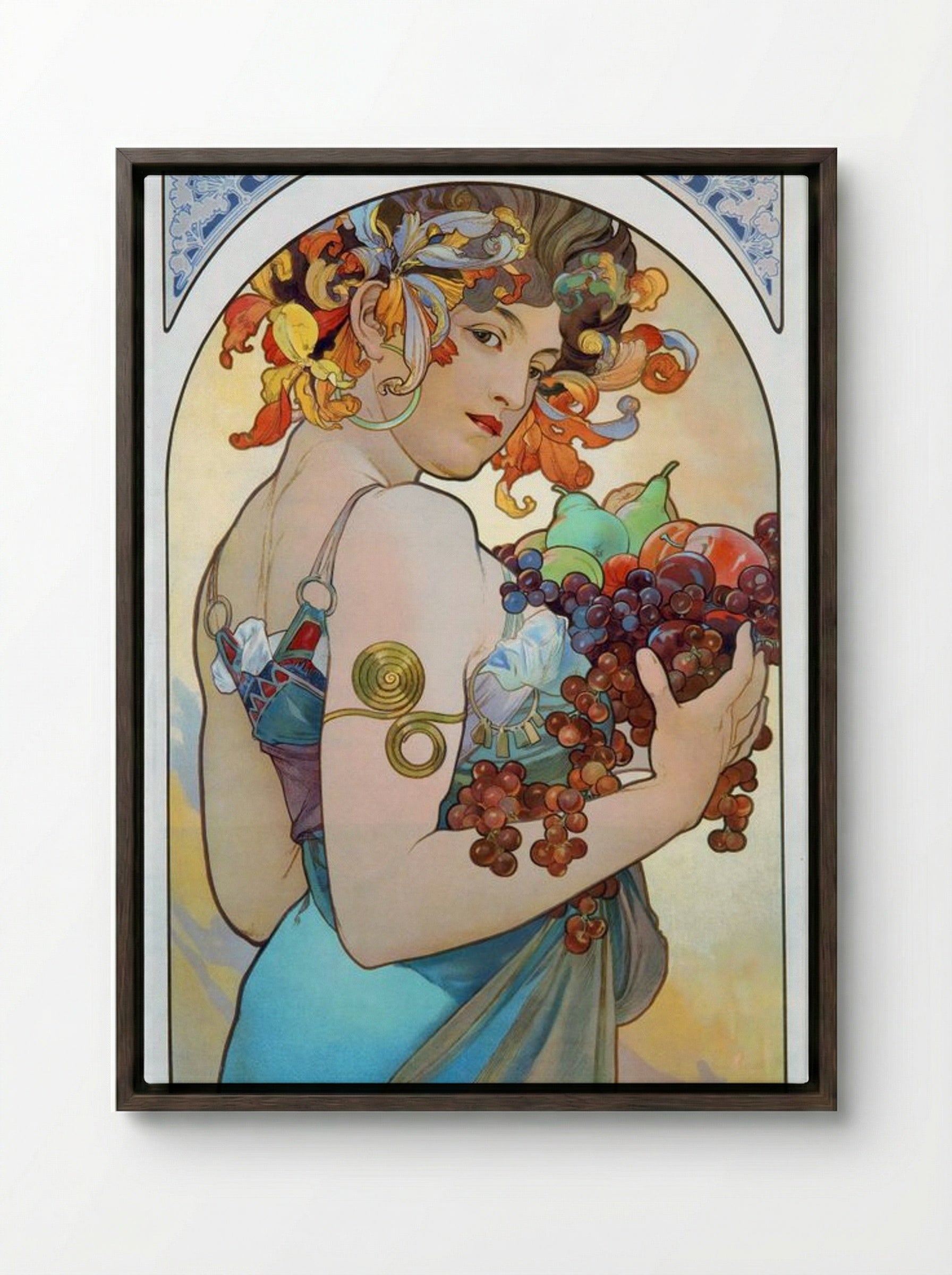 Fruit - Alphonse Mucha - Framed Canvas Dark Wood