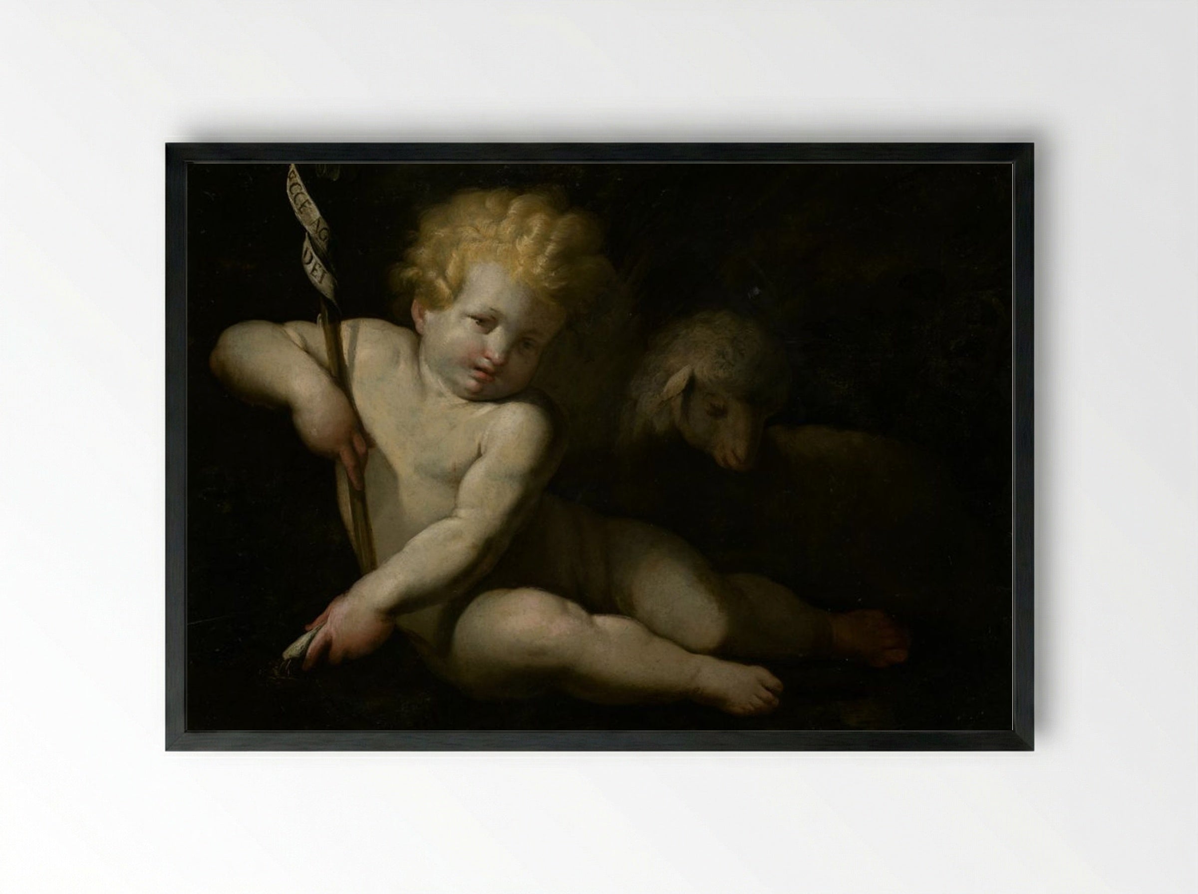 Ecce Agnus Dei (Infant Saint John the Baptist with Lamb) - Bartolomé Esteban Murillo - Framed Print Black