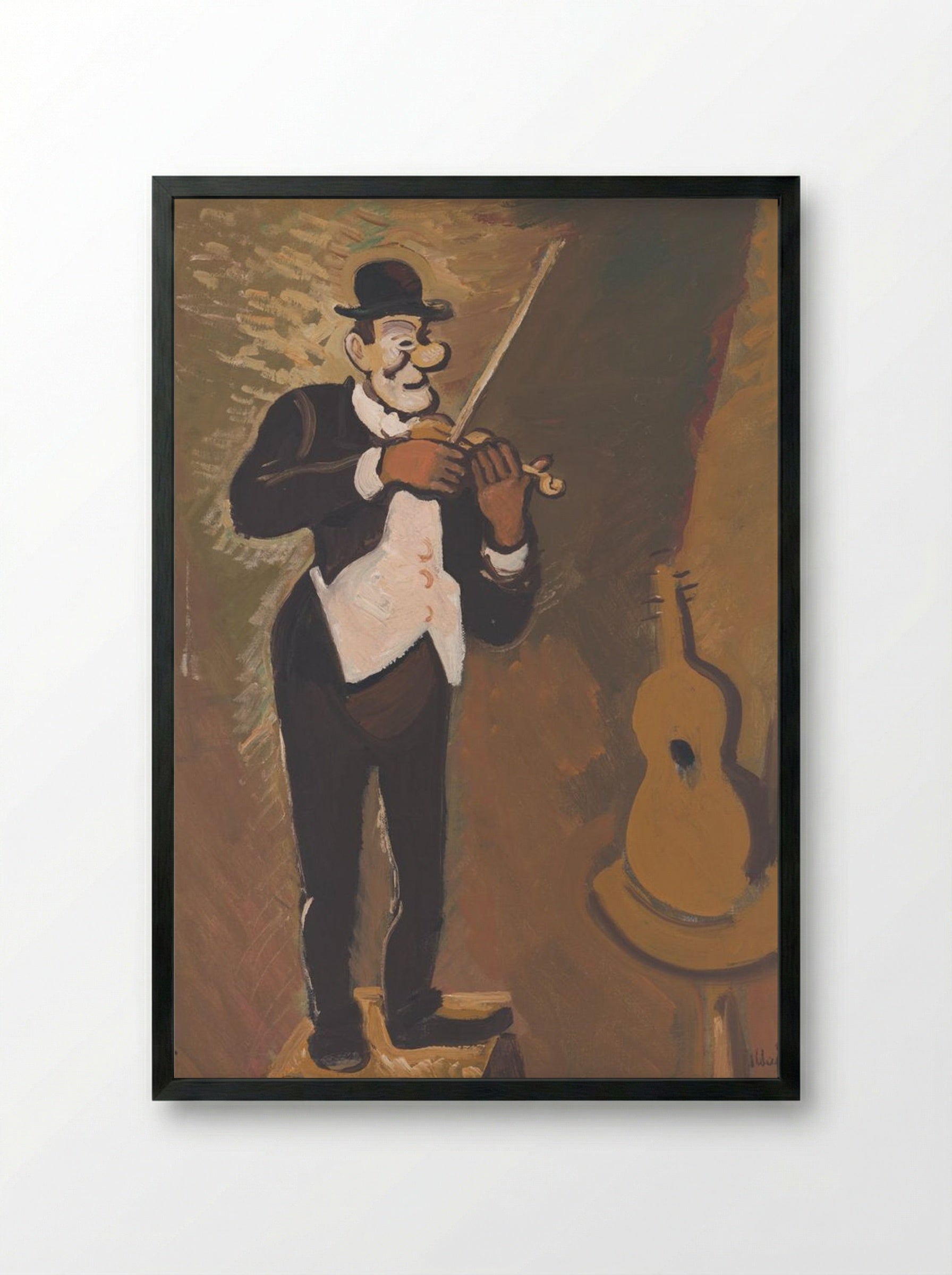 Clown Playing the Violin - Cyprián Majerník - Framed Print Black