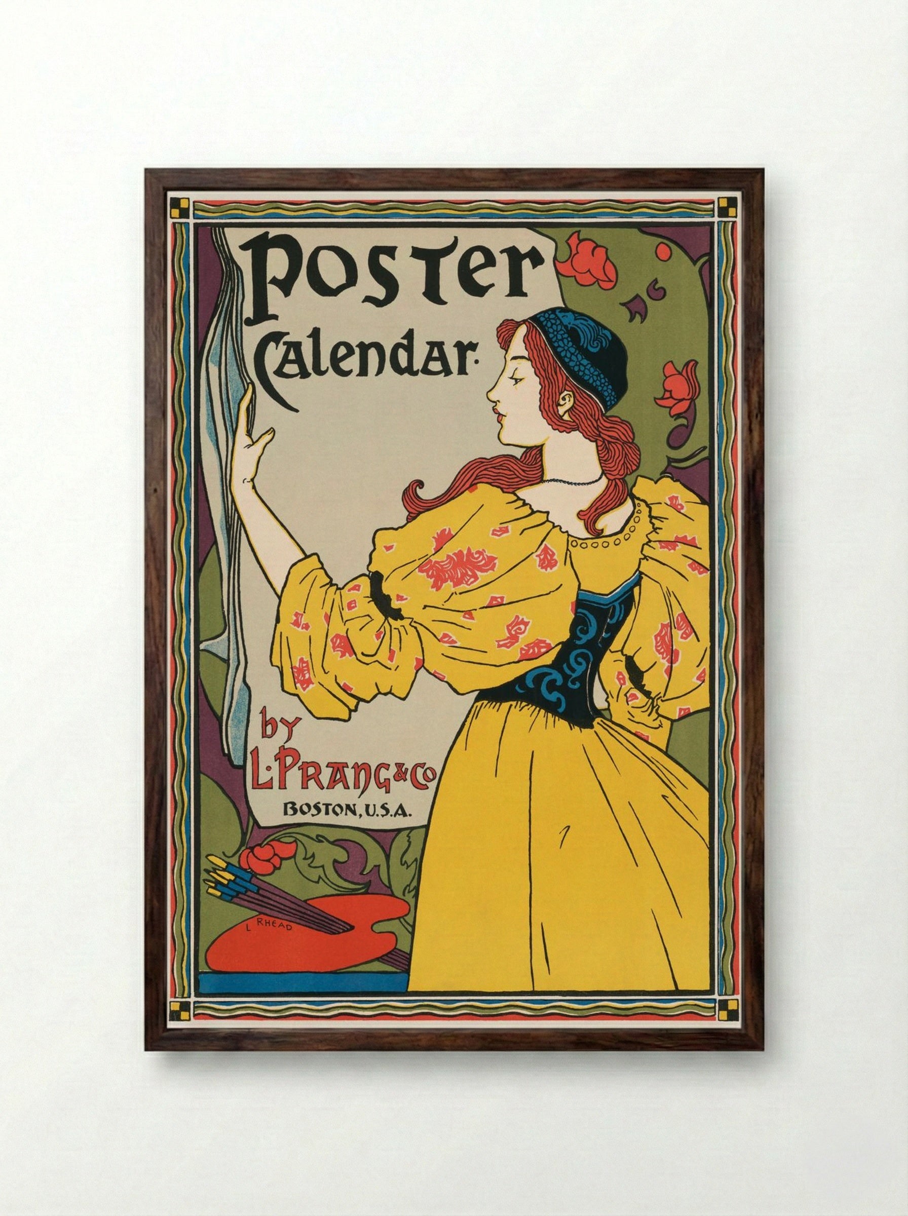Poster Calendar by L. Prang & Co. - Louis Rhead - Framed Print Dark Wood