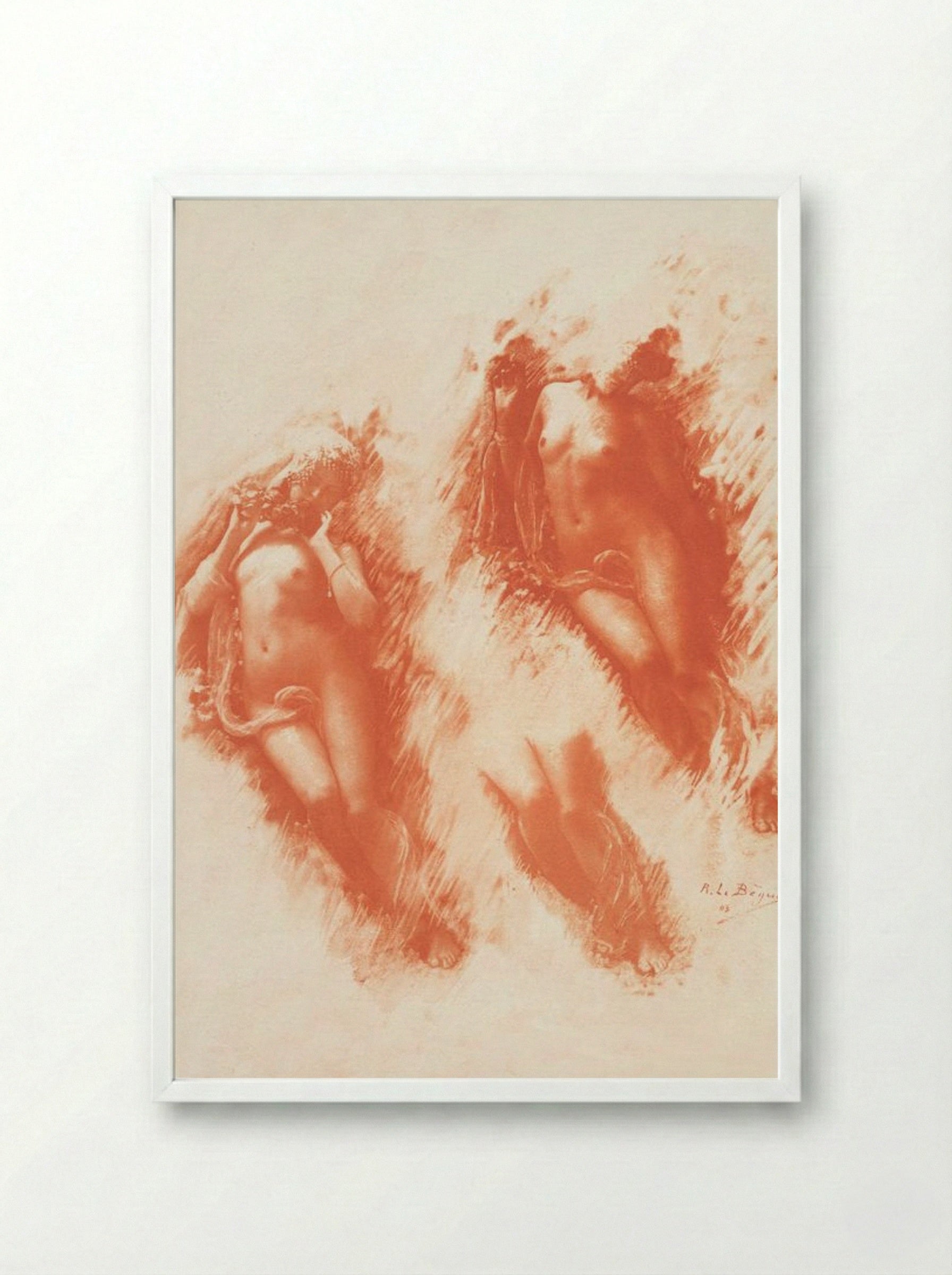 Study of Nude Women (Sanguine Chalk) - René Le Bègue - Framed Print White