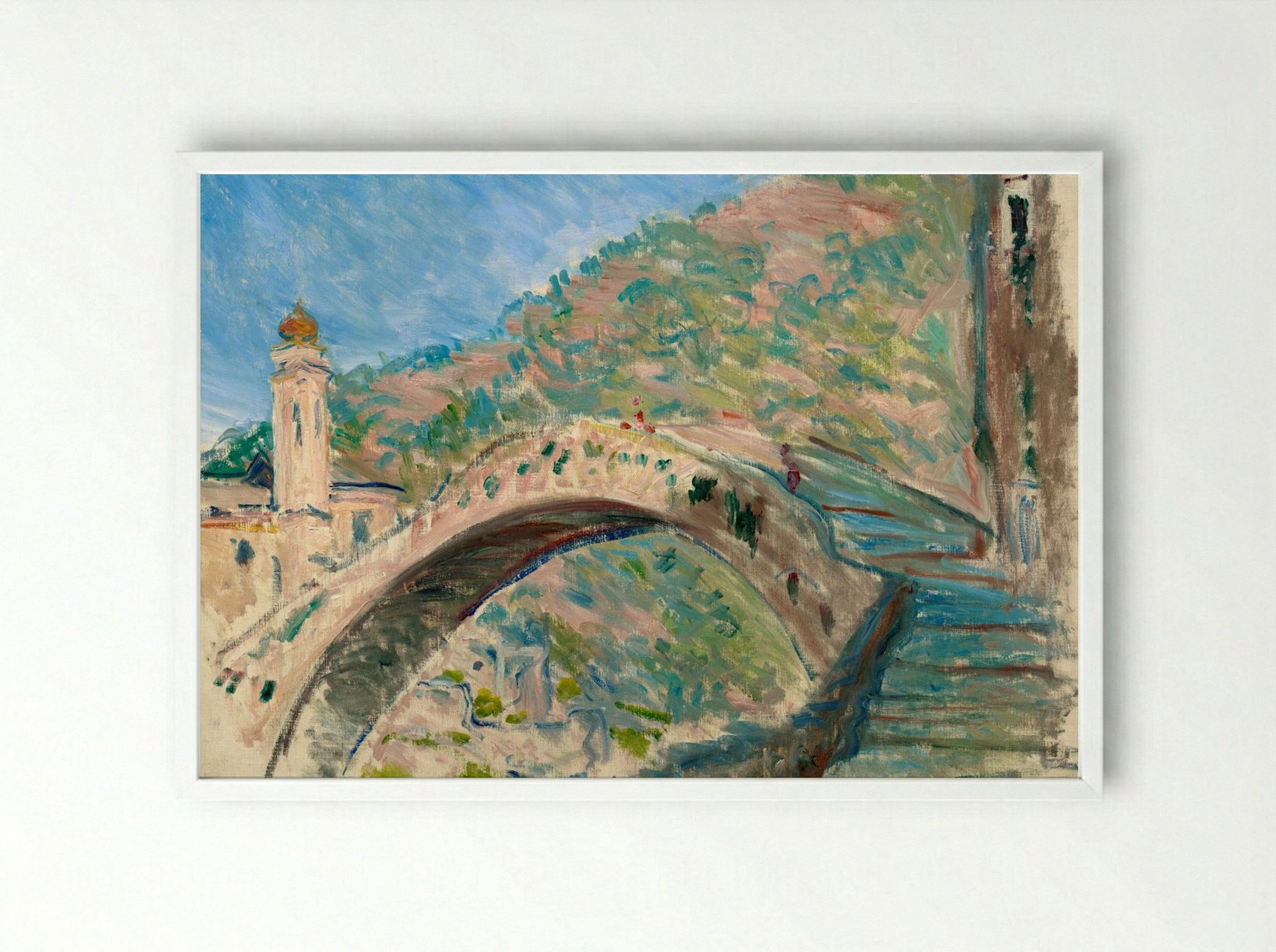 The Bridge at Dolceacqua - Claude Monet - Framed Print White