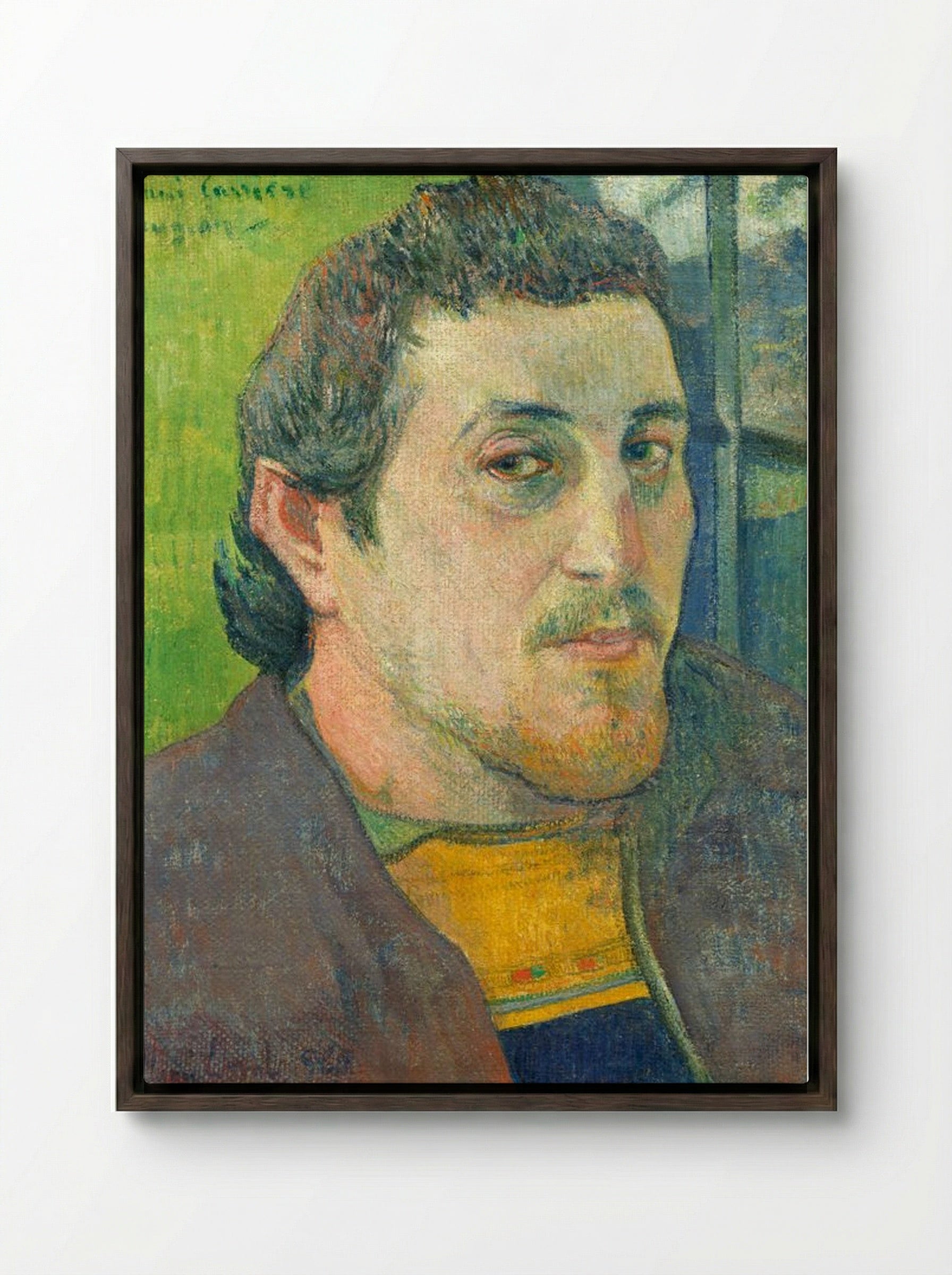 Self-Portrait Dedicated to Carrière - Paul Gauguin - Framed Canvas Dark Wood