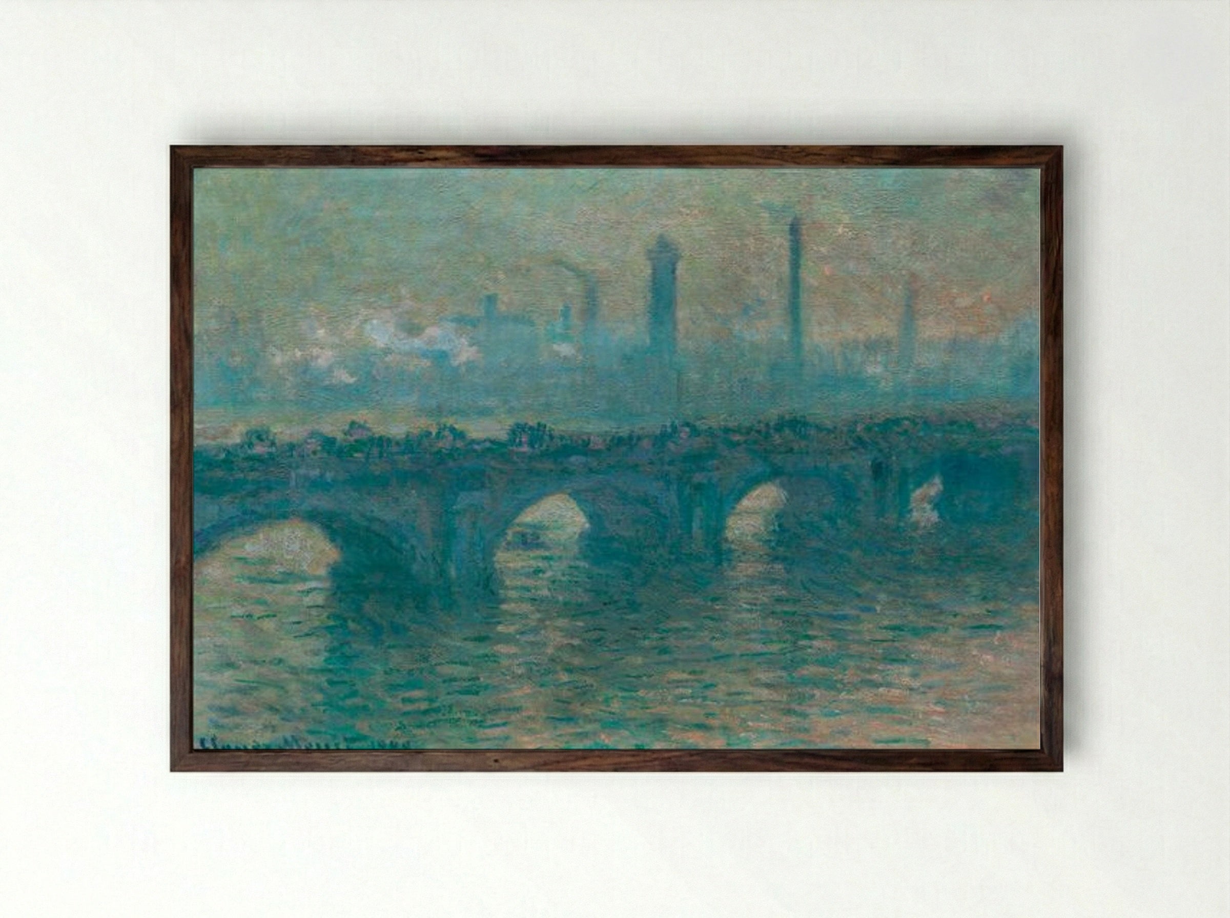 Waterloo Bridge, Grey Weather - Claude Monet - Framed Print Dark Wood