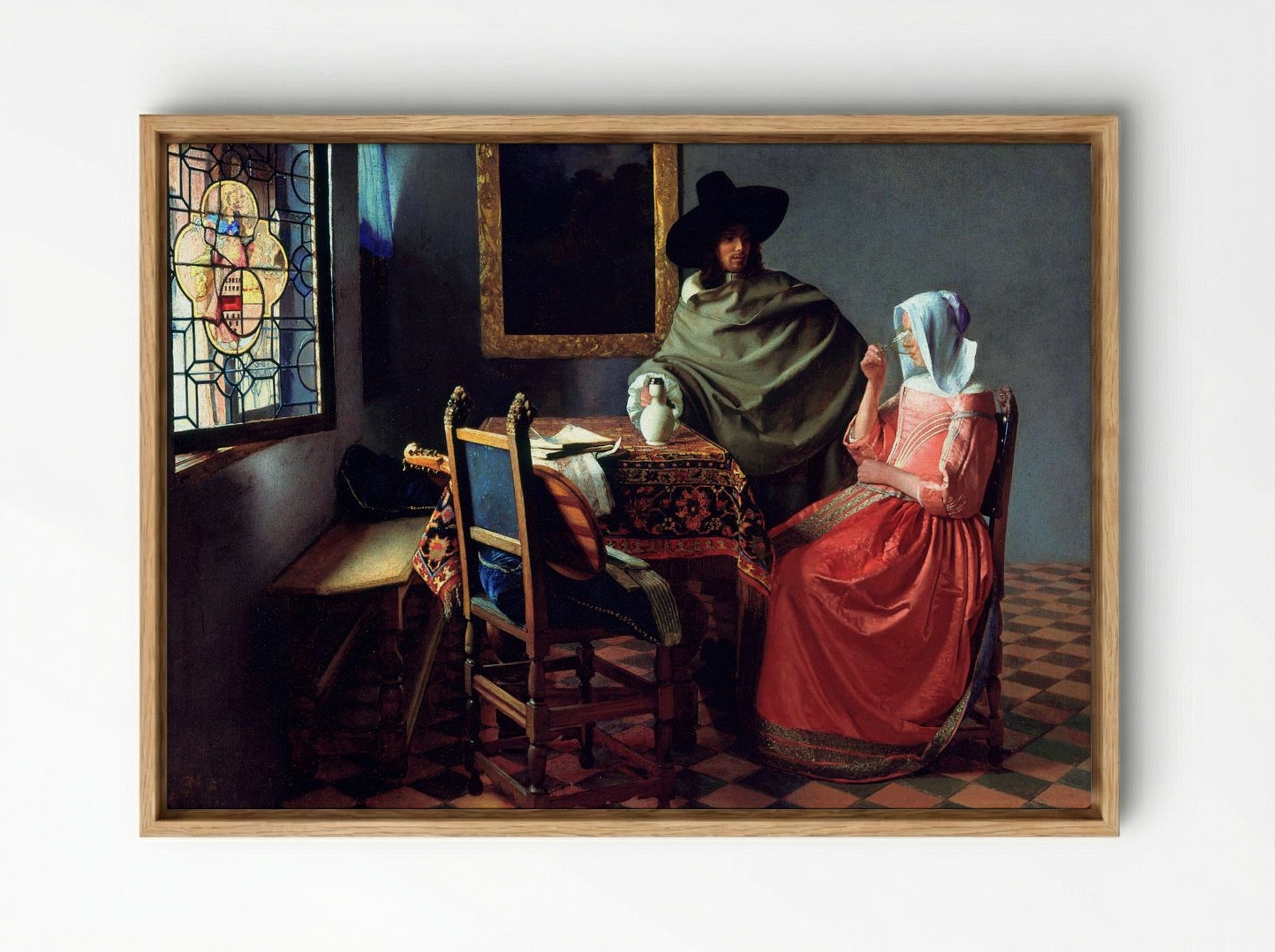 The Wine Glass - Johannes Vermeer - Framed Canvas Wood