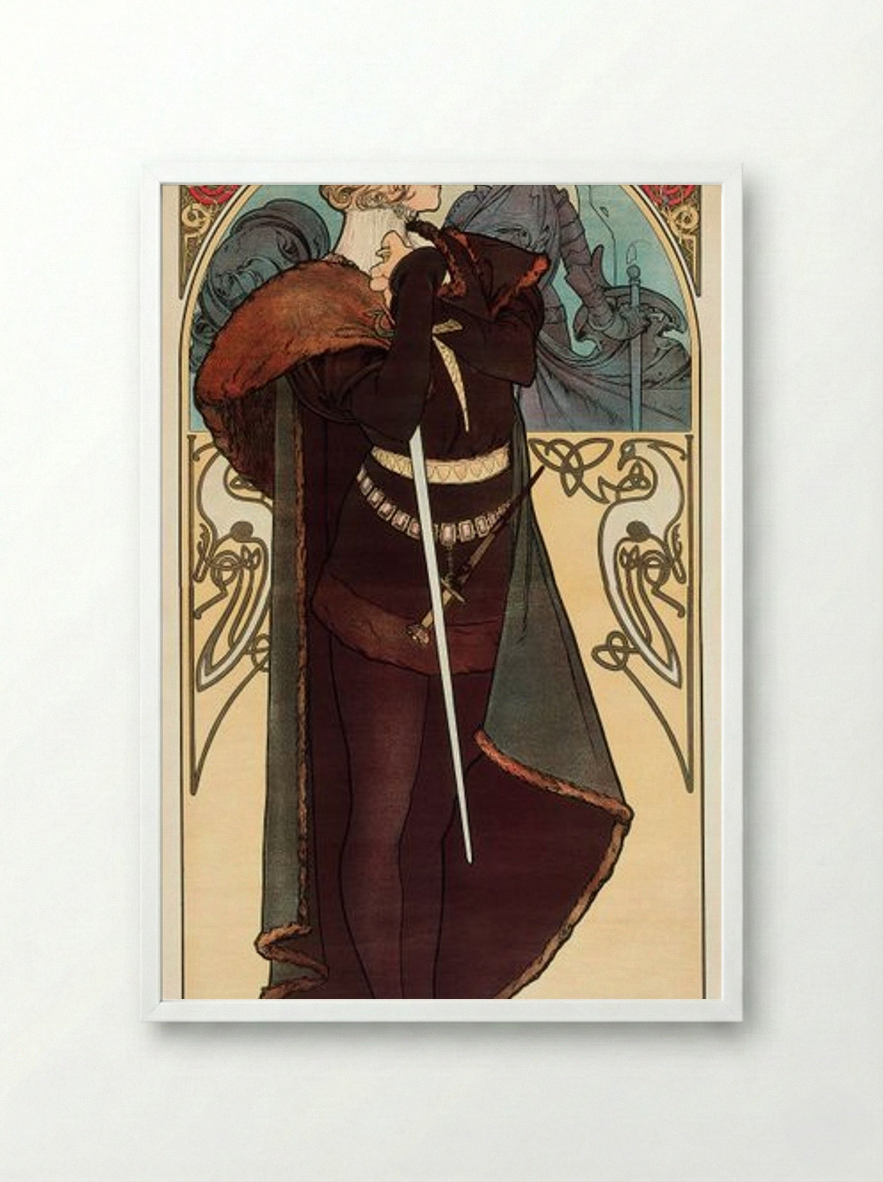 Hamlet, Sarah Bernhardt - Alphonse Mucha - Framed Print White