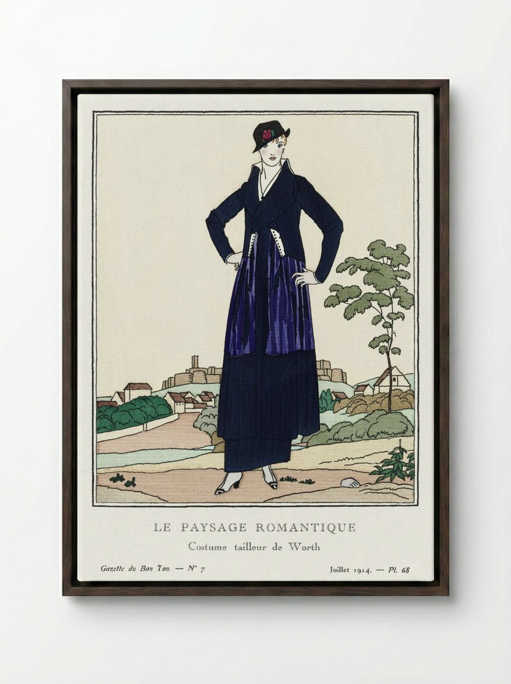 Le Paysage Romantique, Costume Tailleur de Worth - Bernard Boutet de Monvel - Framed Canvas Dark Wood