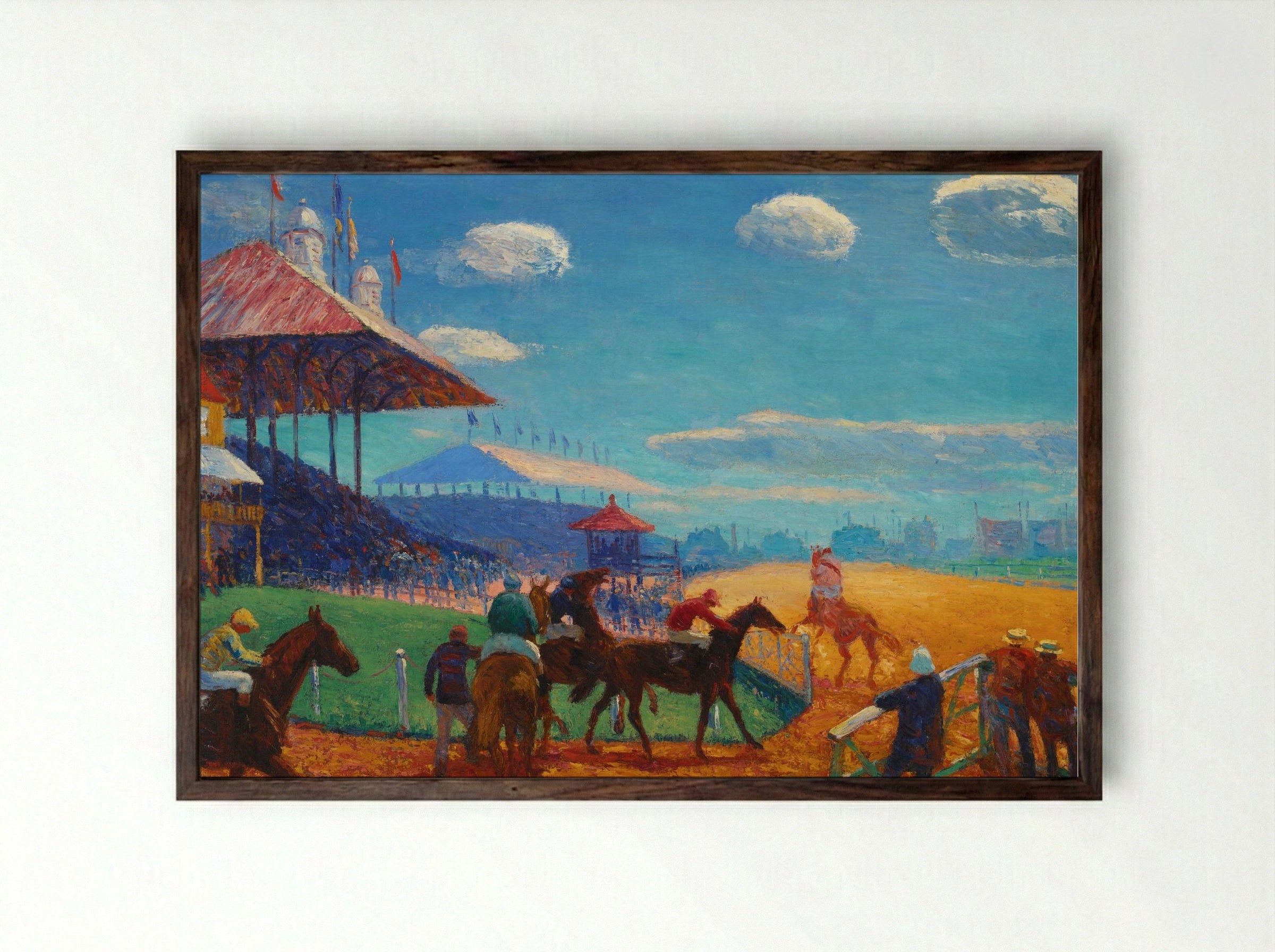 Race Track - William James Glackens - Framed Print Dark Wood