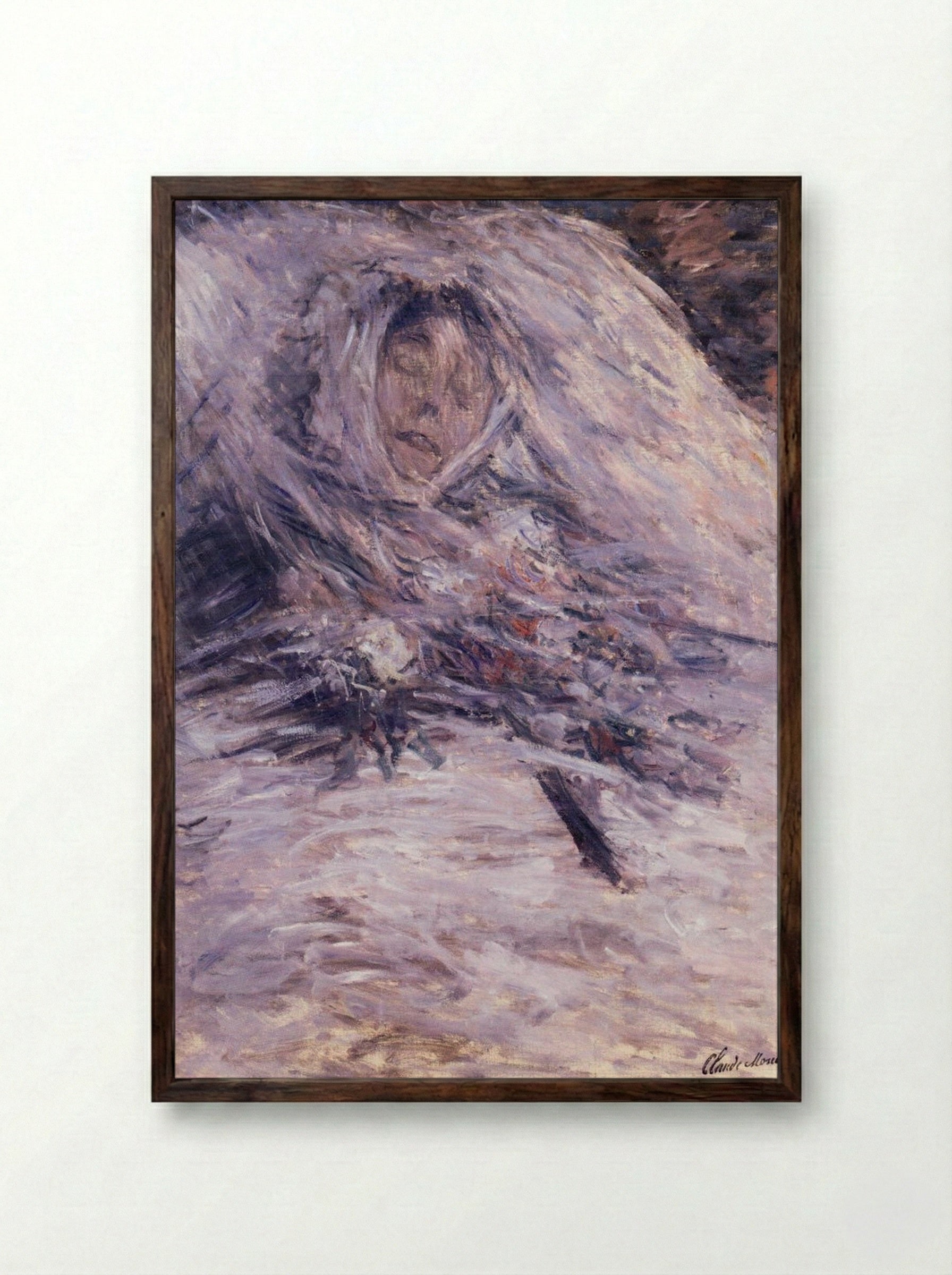 Camille Monet on Her Deathbed - Claude Monet - Framed Print Dark Wood