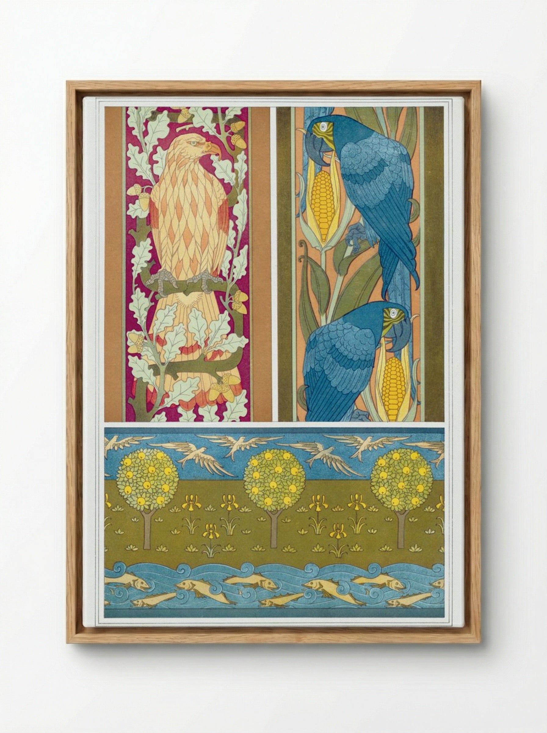 L'Animal dans la Décoration, Plate 12 (Eagle, Macaws, Fish and Birds) - Maurice Pillard Verneuil - Framed Canvas Wood