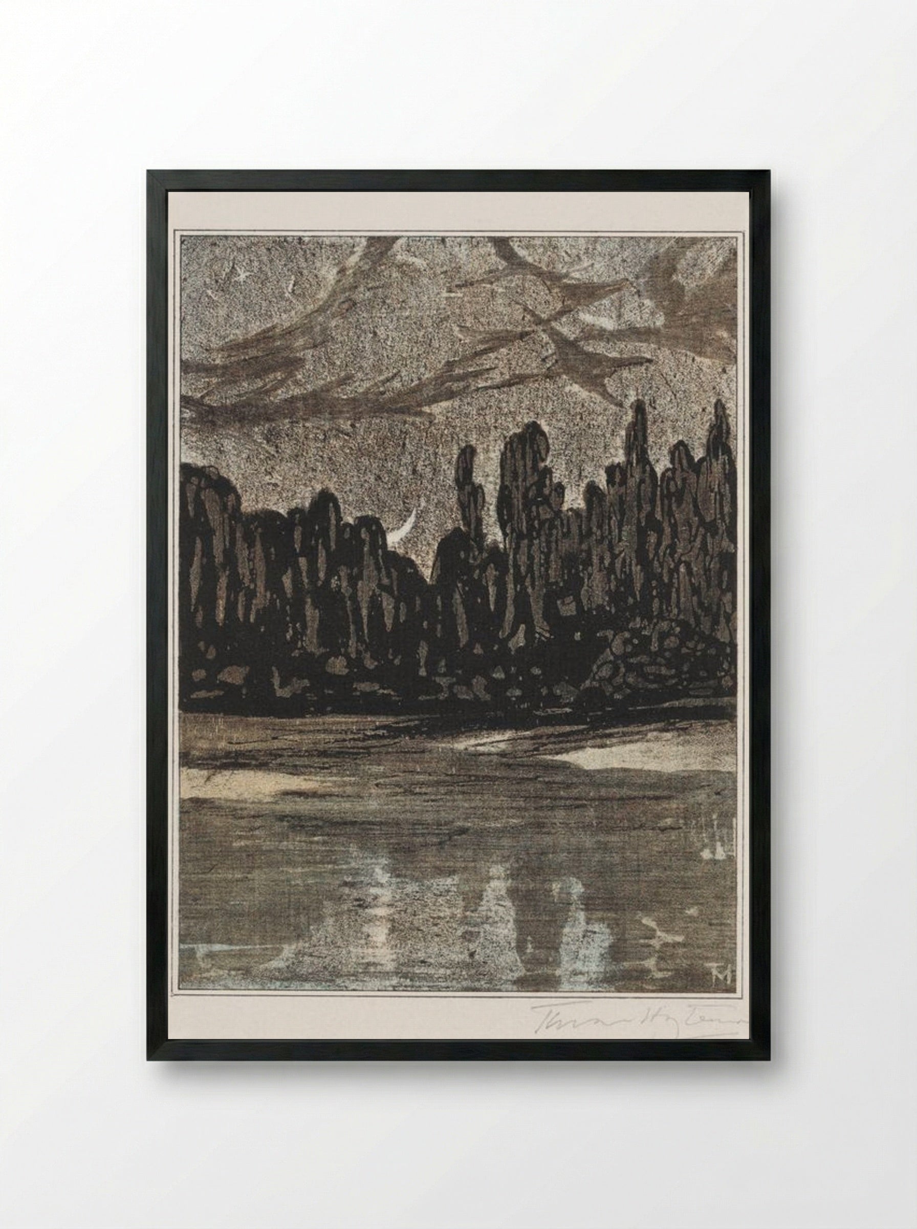 Nocturnal Landscape with Migratory Birds - Theo van Hoytema - Framed Print Black