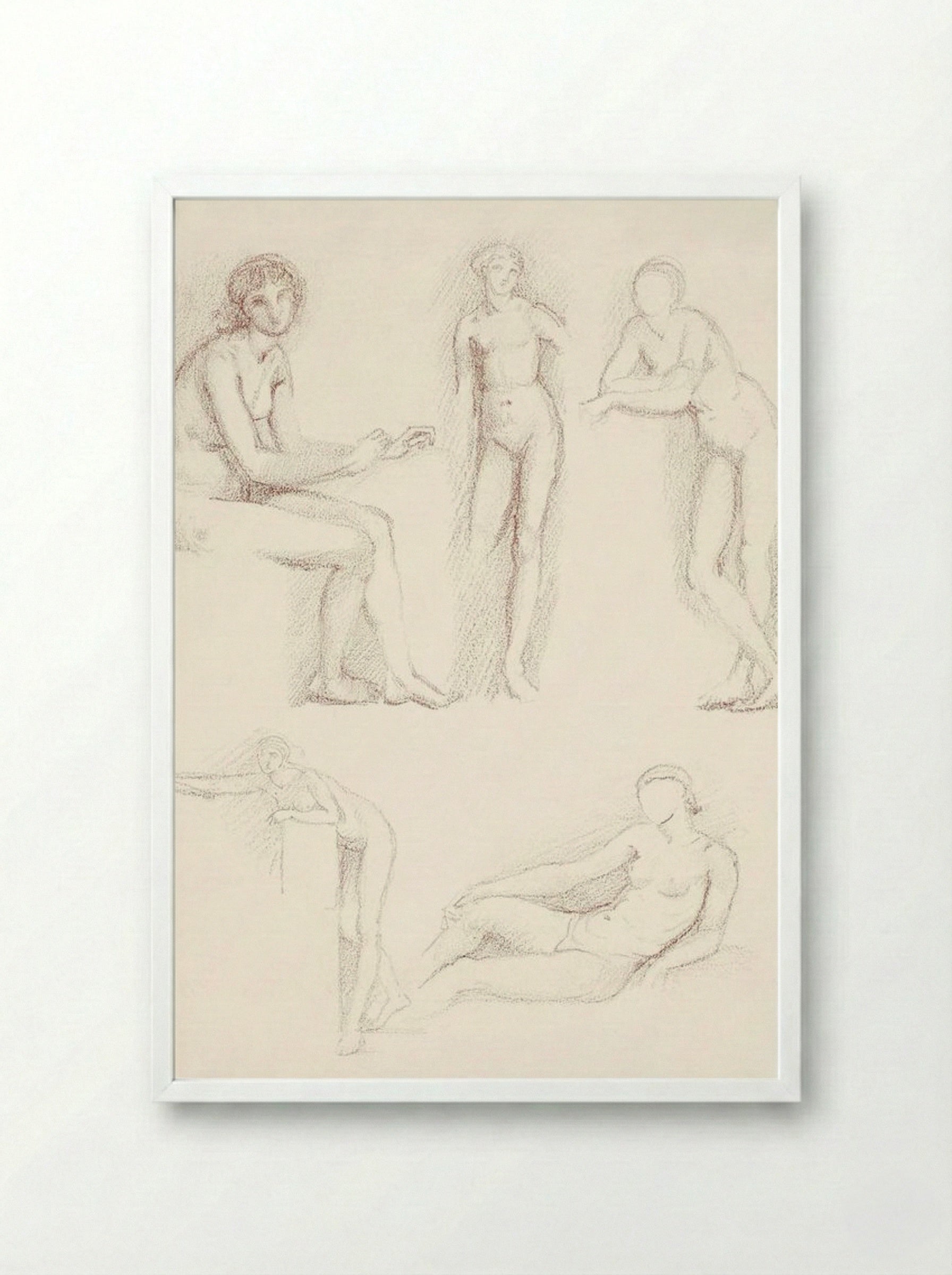 Female Nude: Five Studies - Edward Burne-Jones - Framed Print White