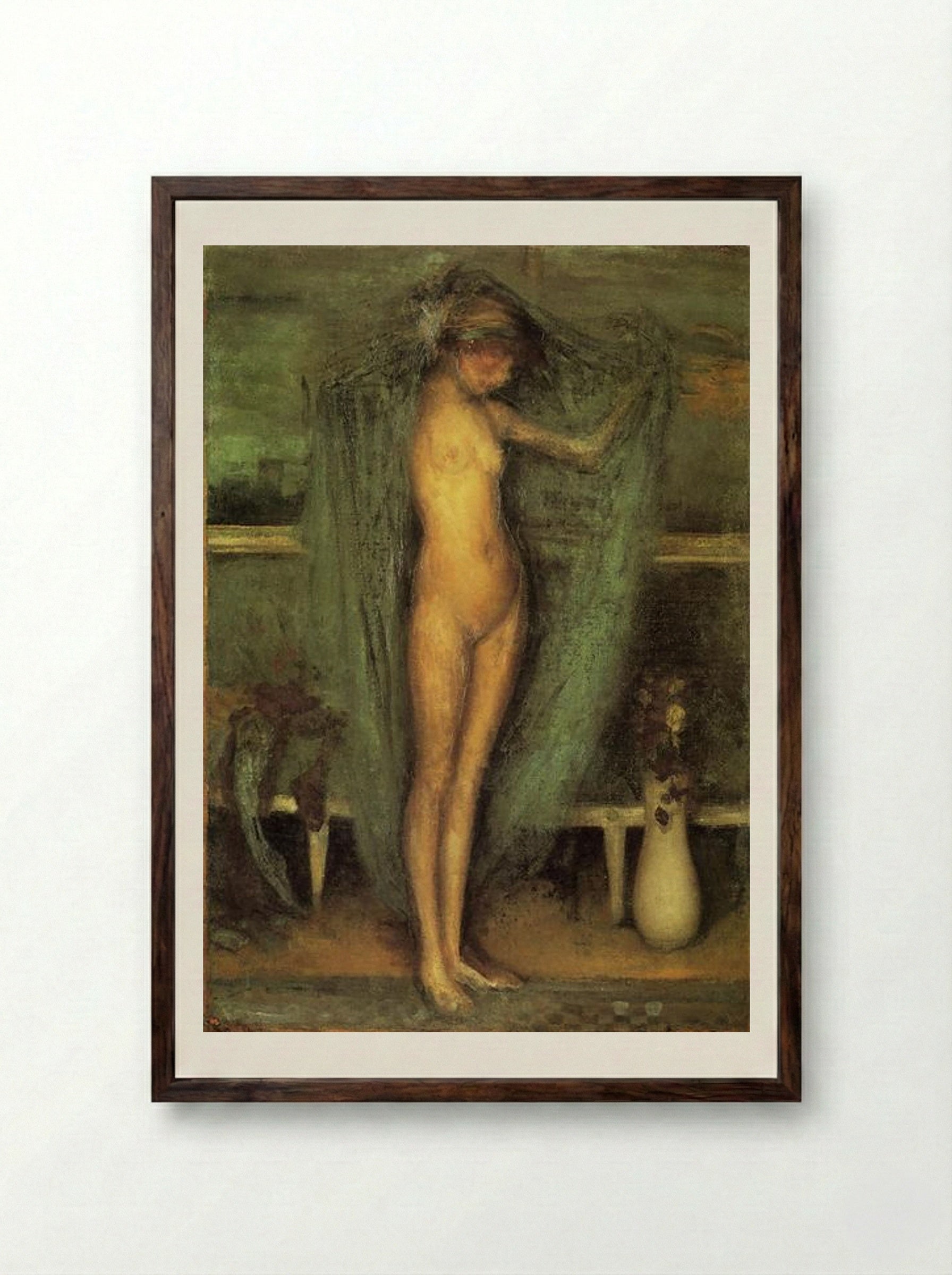 Harmony in Blue and Gold: The Little Blue Girl - James McNeill Whistler - Framed Print Dark Wood