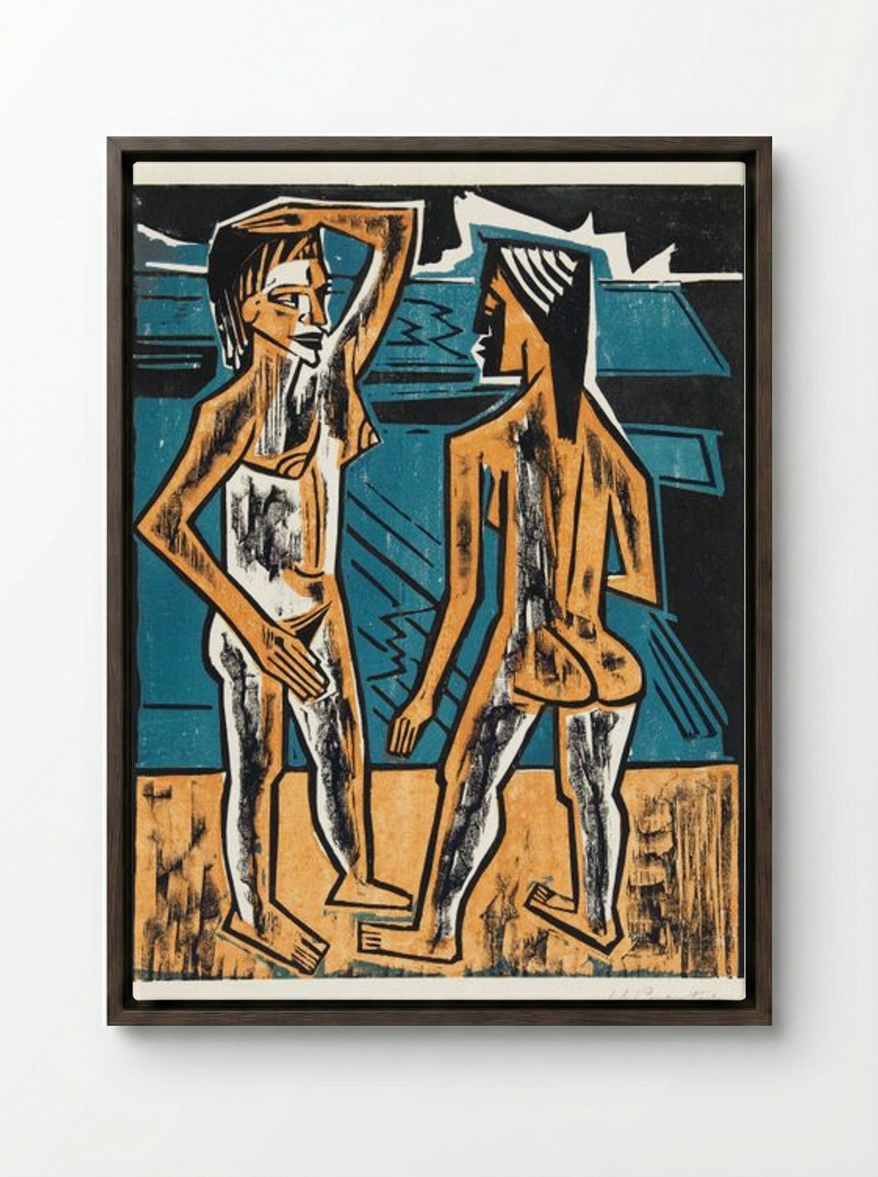 Two Standing Nudes - Max Pechstein - Framed Canvas Dark Wood