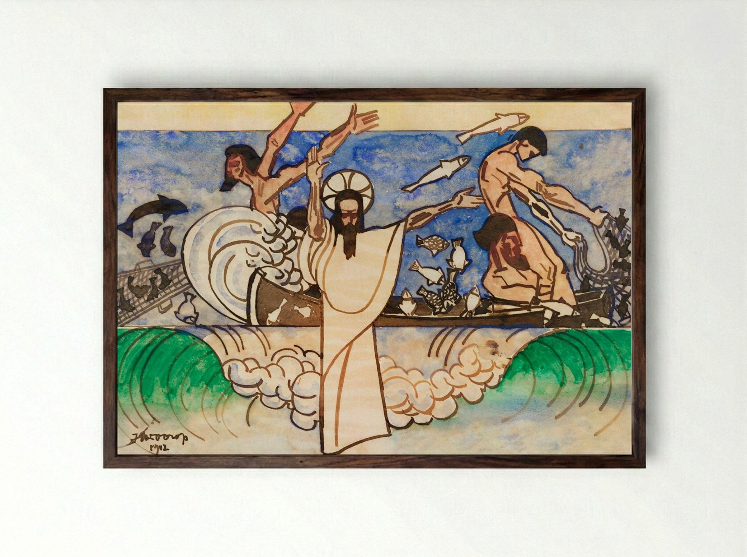 The Miraculous Catch of Fish - Jan Toorop - Framed Print Dark Wood