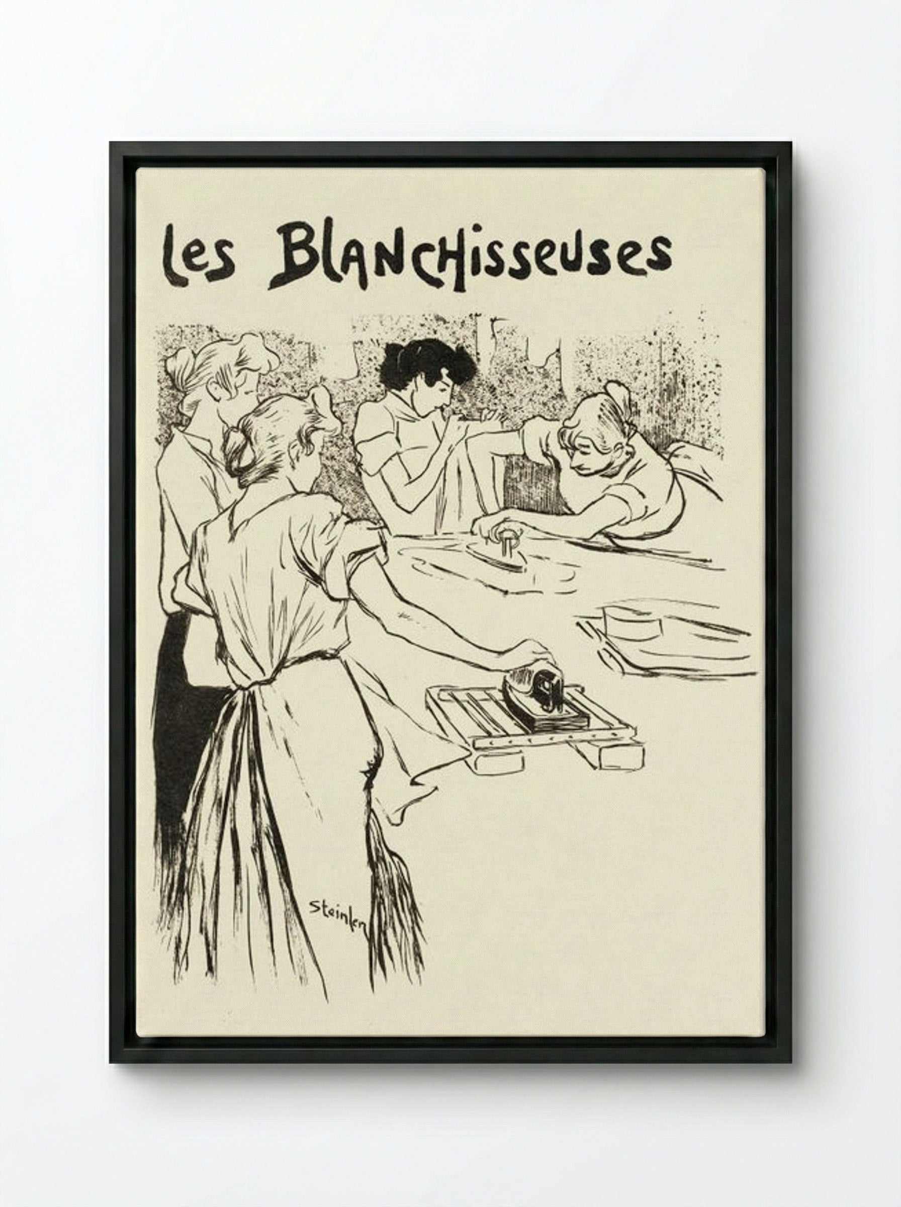 Les Blanchisseuses - Théophile Alexandre Steinlen - Framed Canvas Black