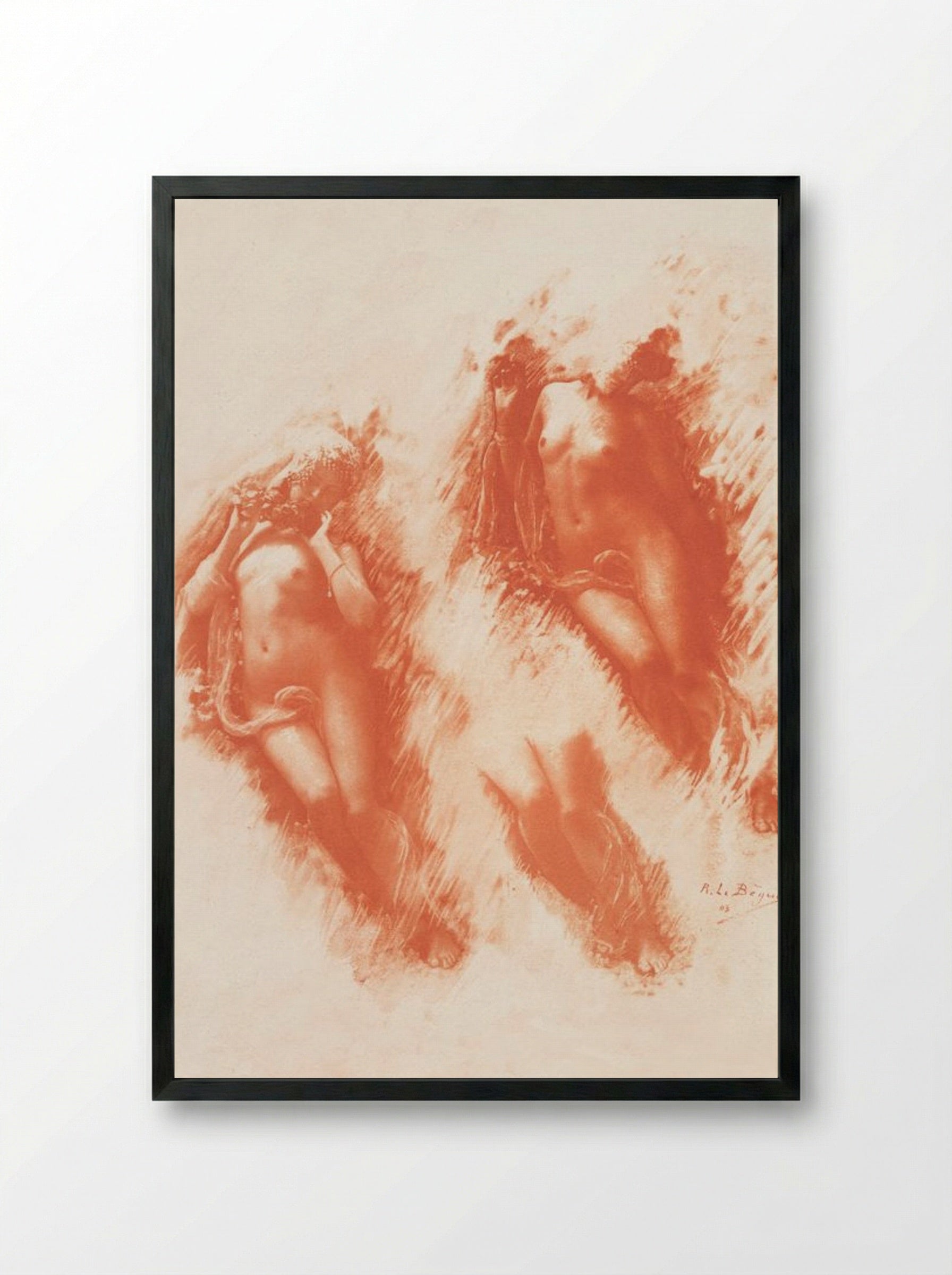 Study of Nude Women (Sanguine Chalk) - René Le Bègue - Framed Print Black