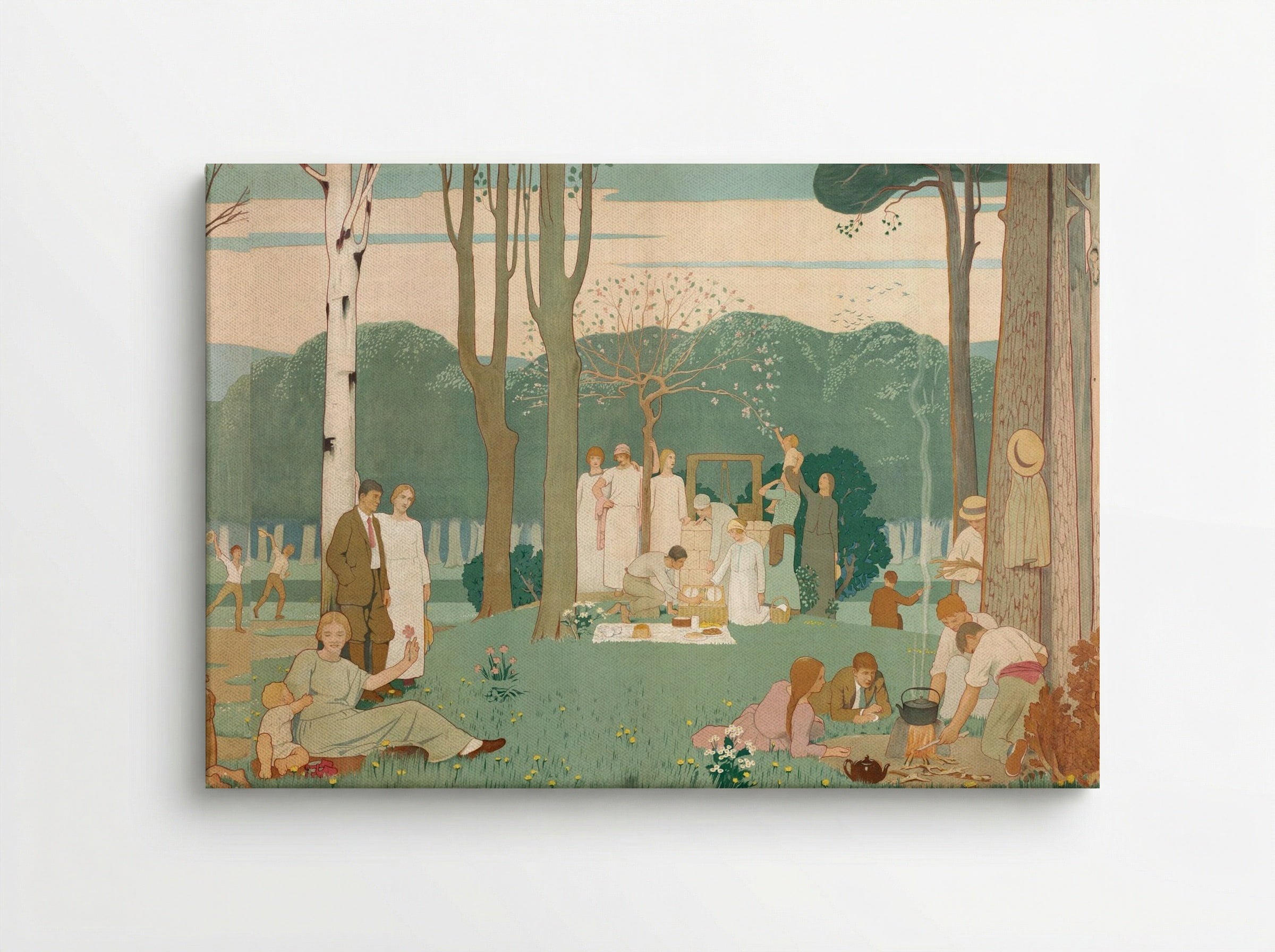 Men, Women, and Children at a Picnic in the Park - Fine Art Print - Canvas