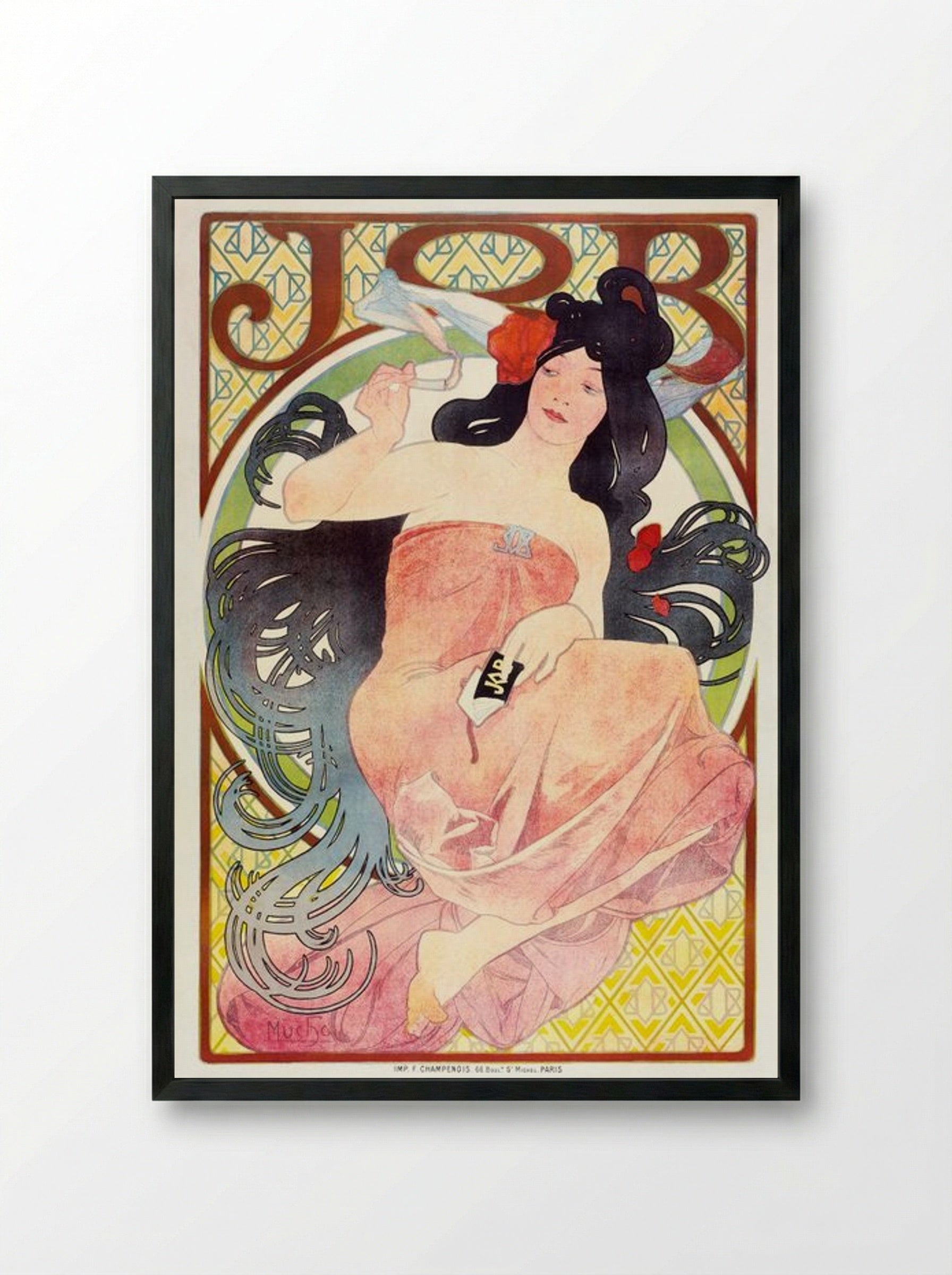 JOB (Woman Smoking) - Alphonse Mucha - Framed Print Black