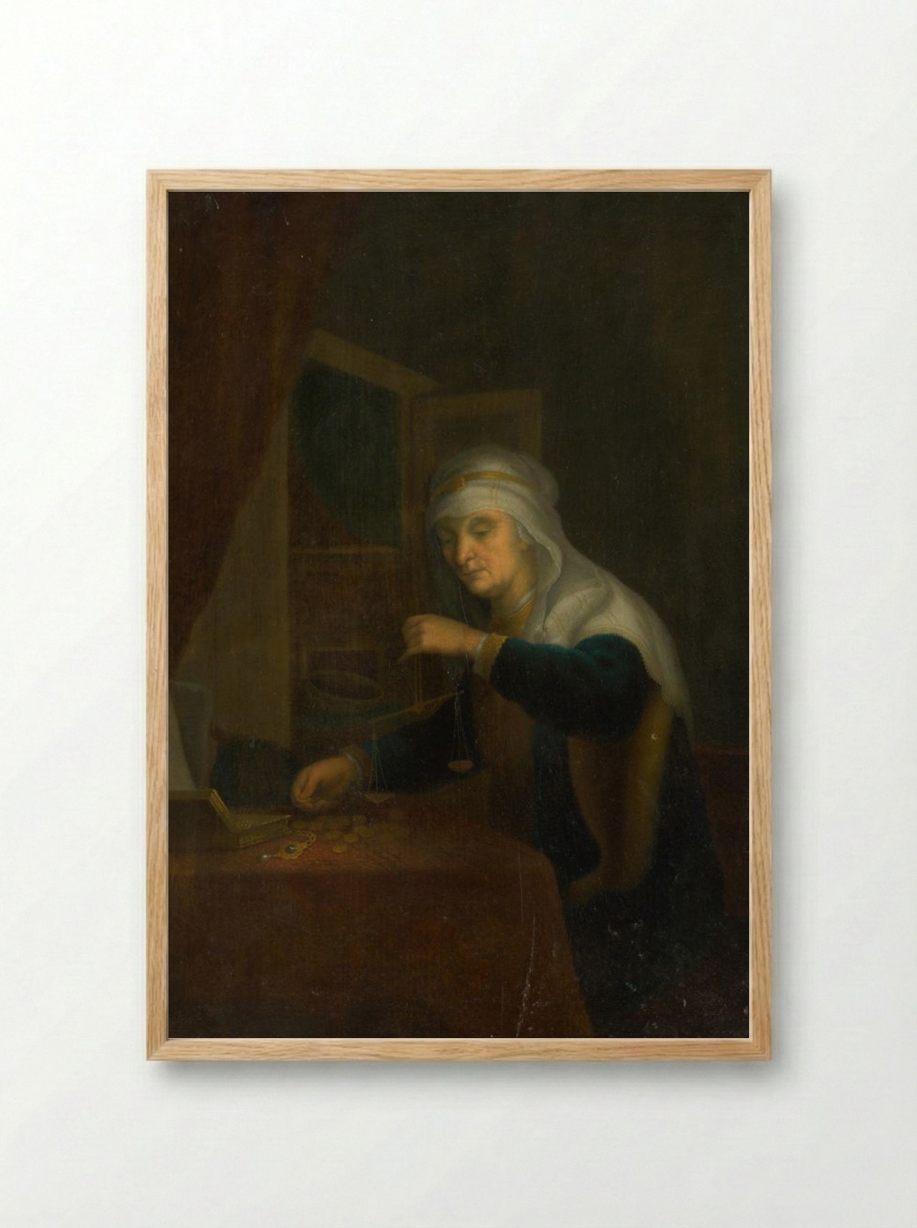 The Weighing of Gold - Pieter de Hooch - Framed Print Wood