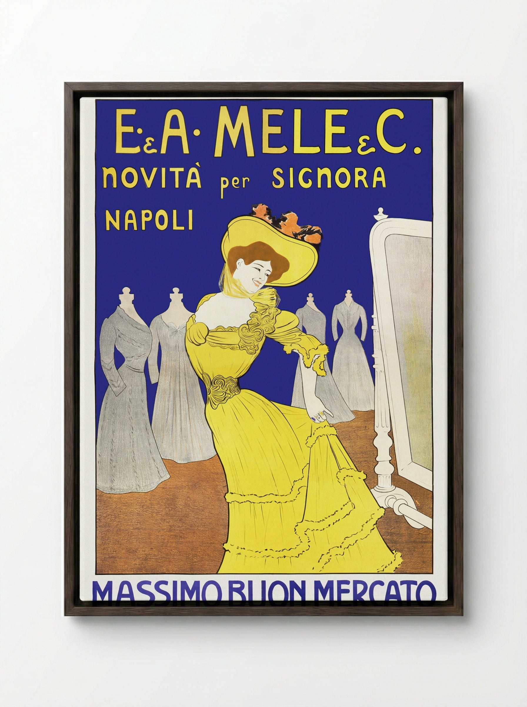 E. & A. Mele & C. - Novita per Signora - Leonetto Cappiello - Framed Canvas Dark Wood