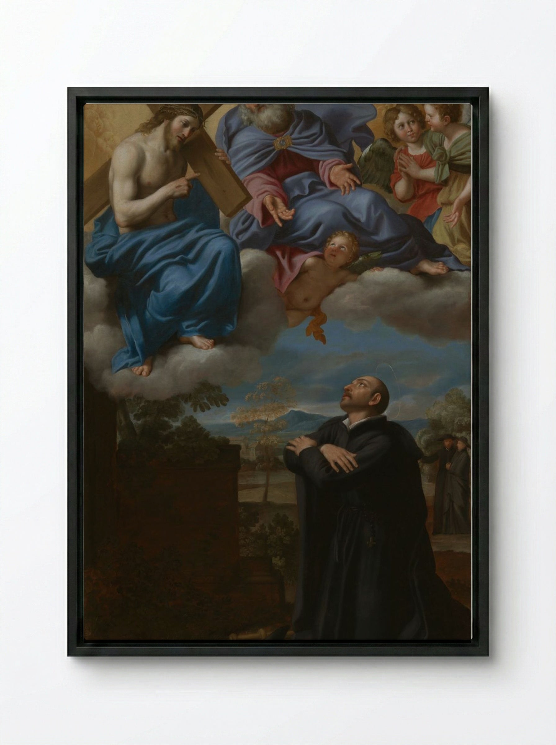 Saint Ignatius of Loyola's Vision of Christ and God the Father at La Storta - Domenichino (Domenico Zampieri) - Framed Canvas Black
