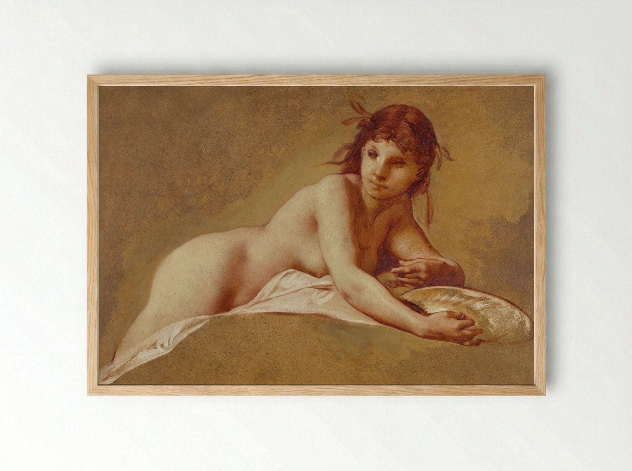 Reclining Nude with Seashell - Pierre-Victor Galland - Framed Print Wood