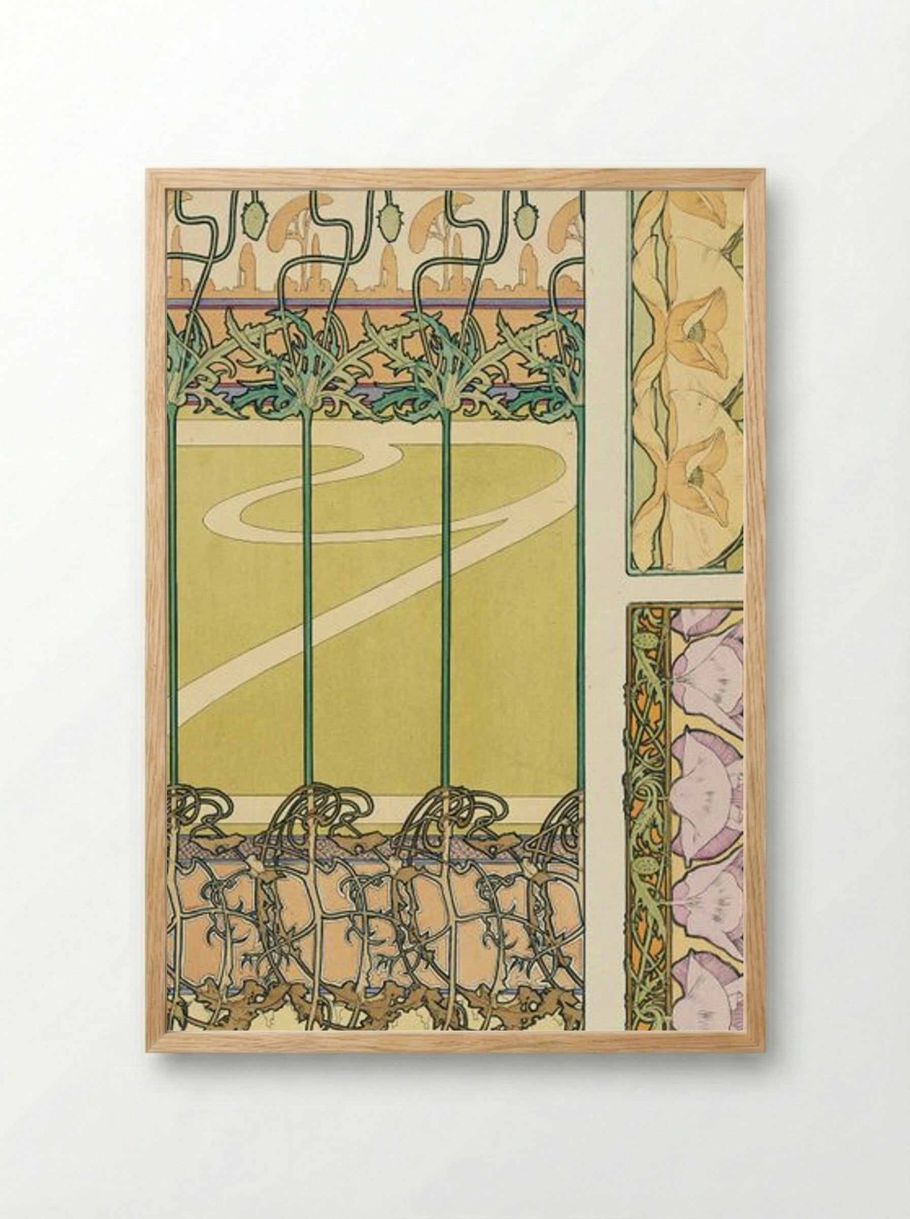 Floral Panel Design with Poppies and Morning Glories - Alphonse Mucha - Framed Print Wood