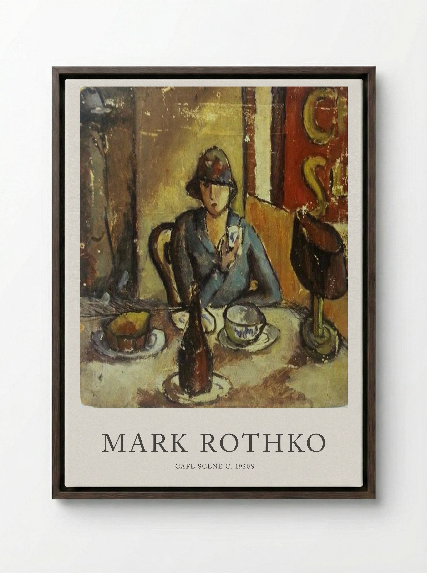 Cafe Scene - Mark Rothko - Framed Canvas Dark Wood