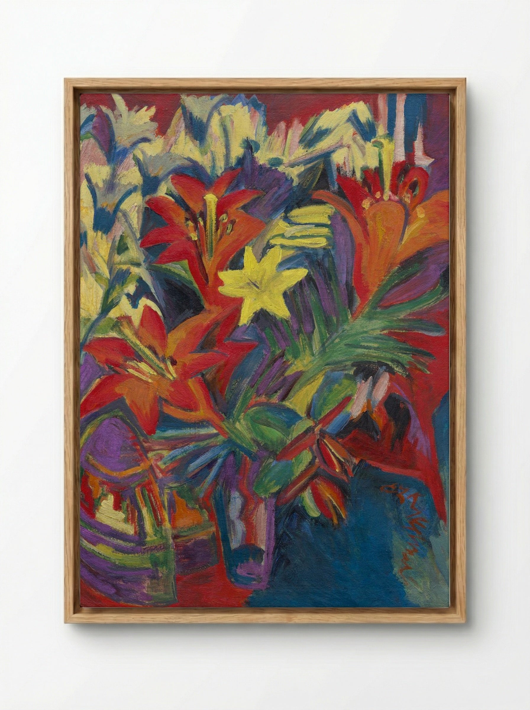 Still Life with Lilies - Ernst Ludwig Kirchner - Framed Canvas Wood