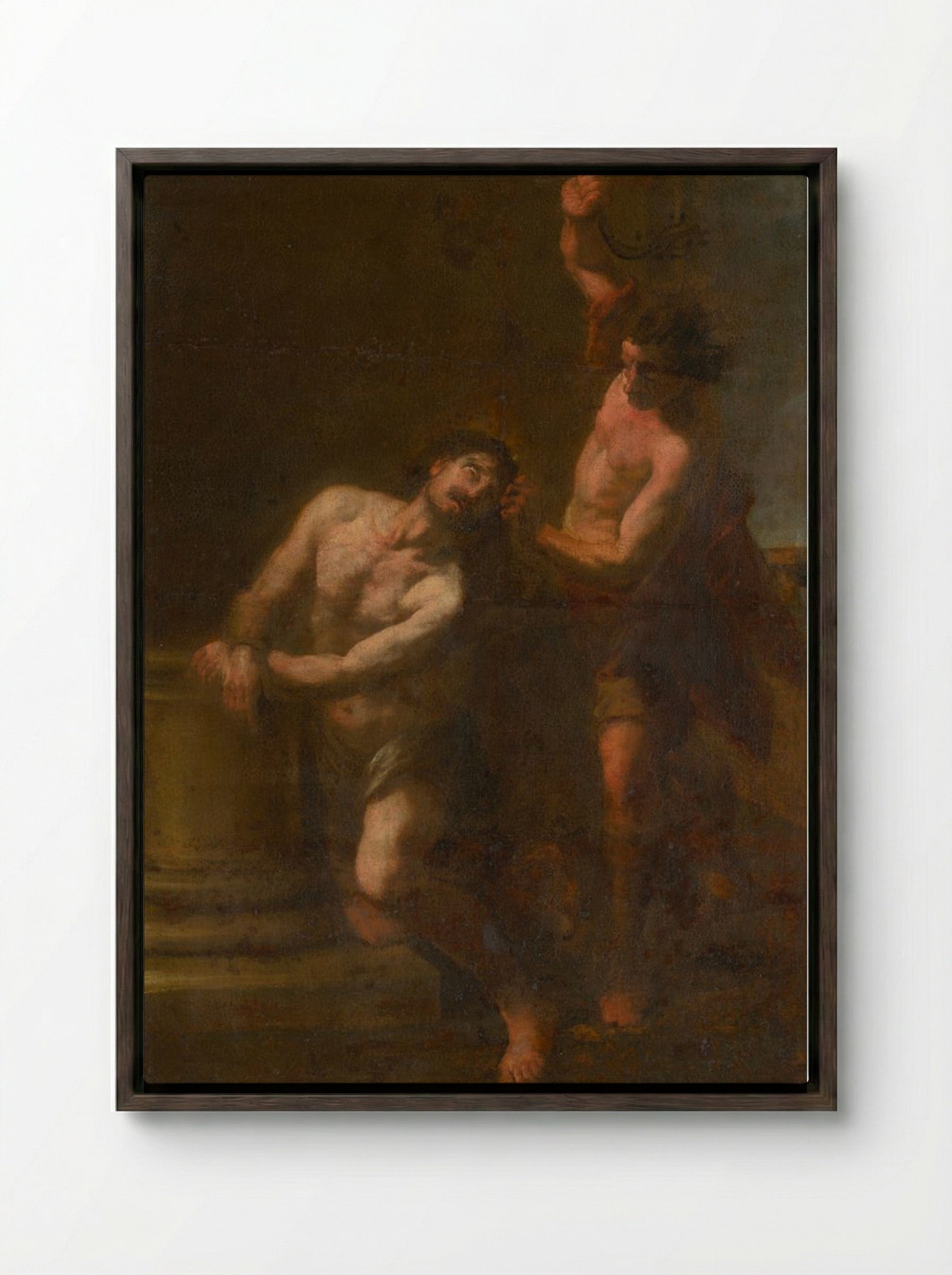 The Flagellation of Christ - Fine Art Print - Framed Canvas Dark Wood