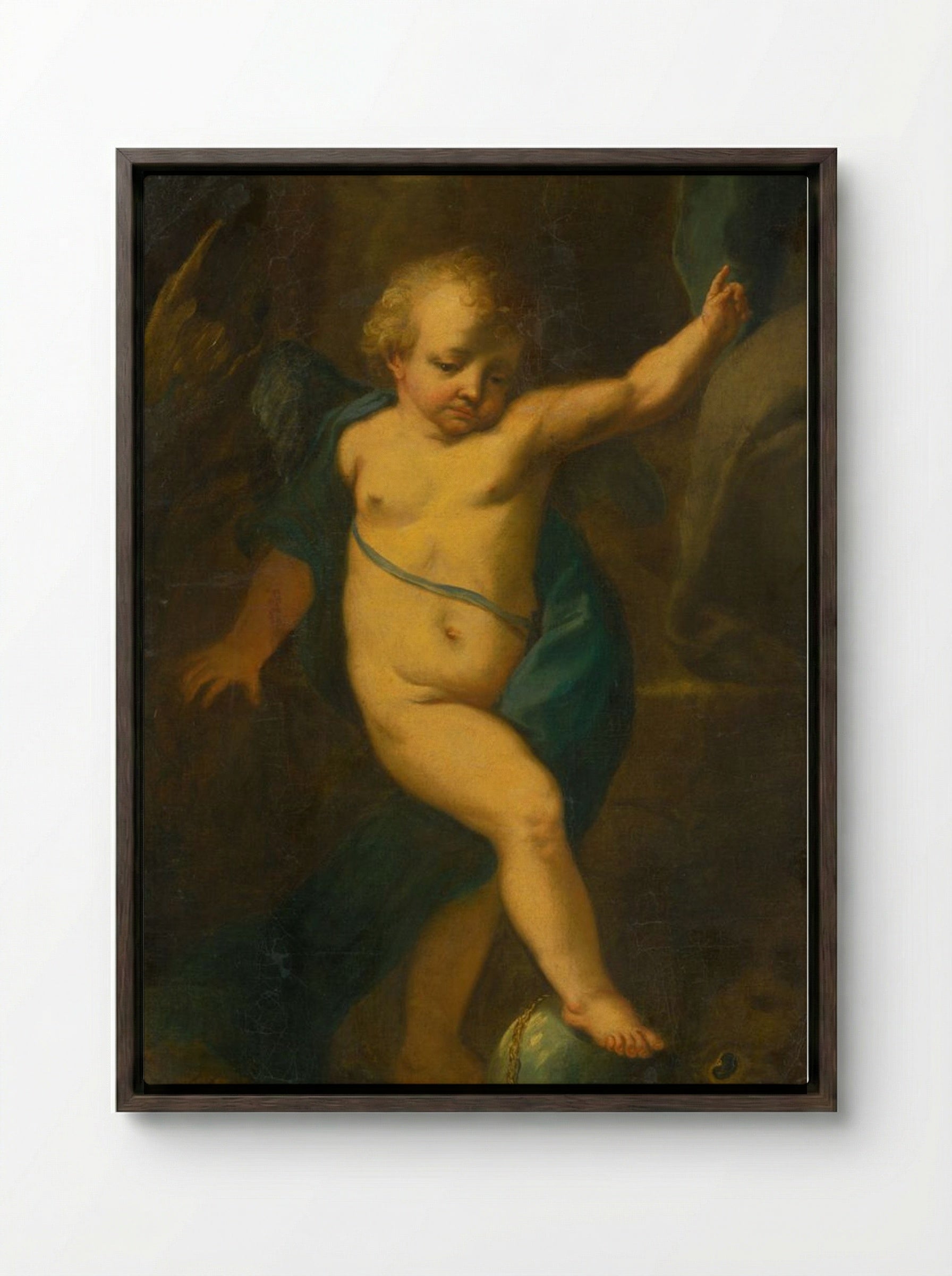 Allegorical Figure of an Angel - Fine Art Print - Framed Canvas Dark Wood