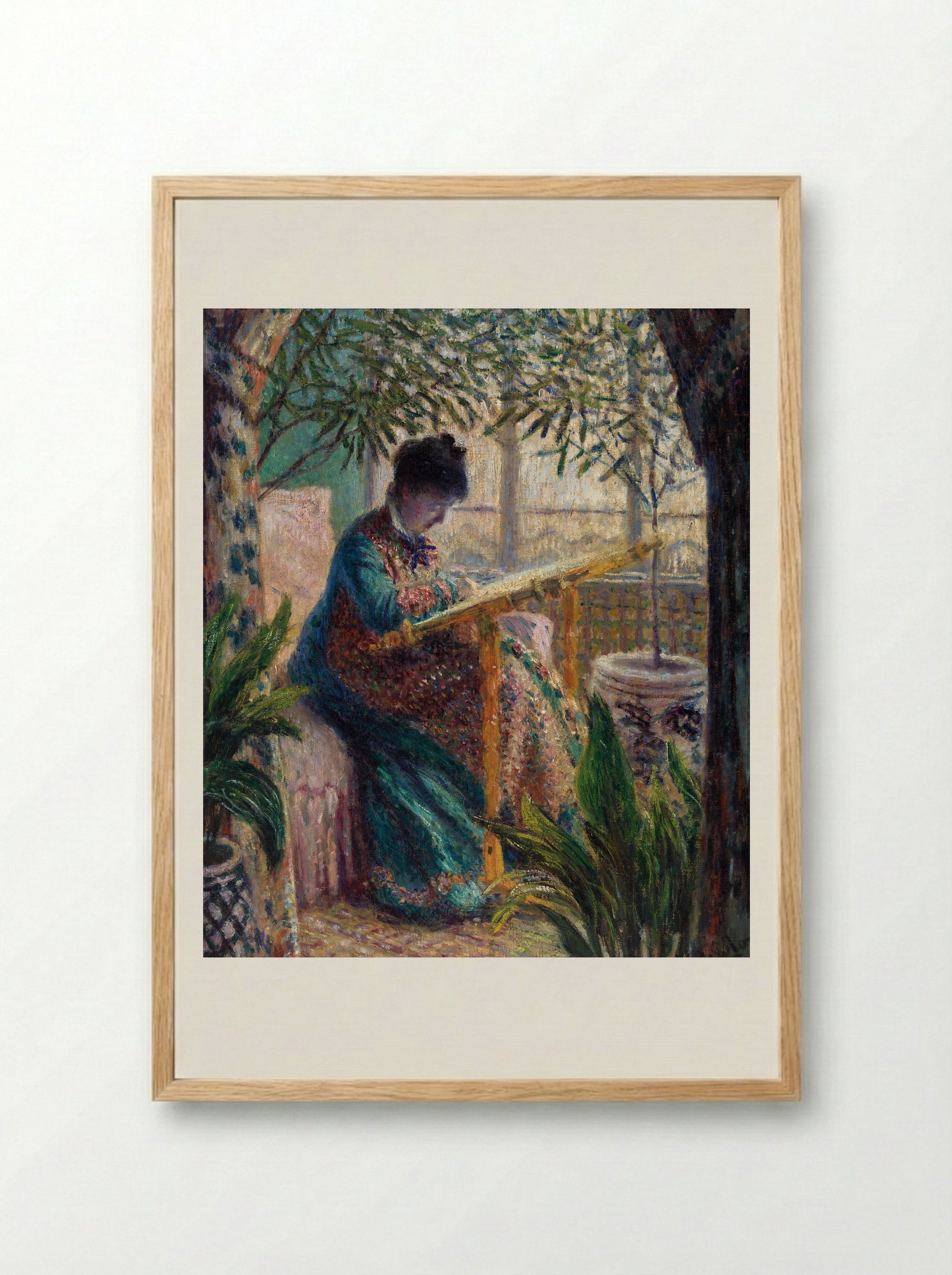 Madame Monet Embroidering - Claude Monet - Framed Print Wood