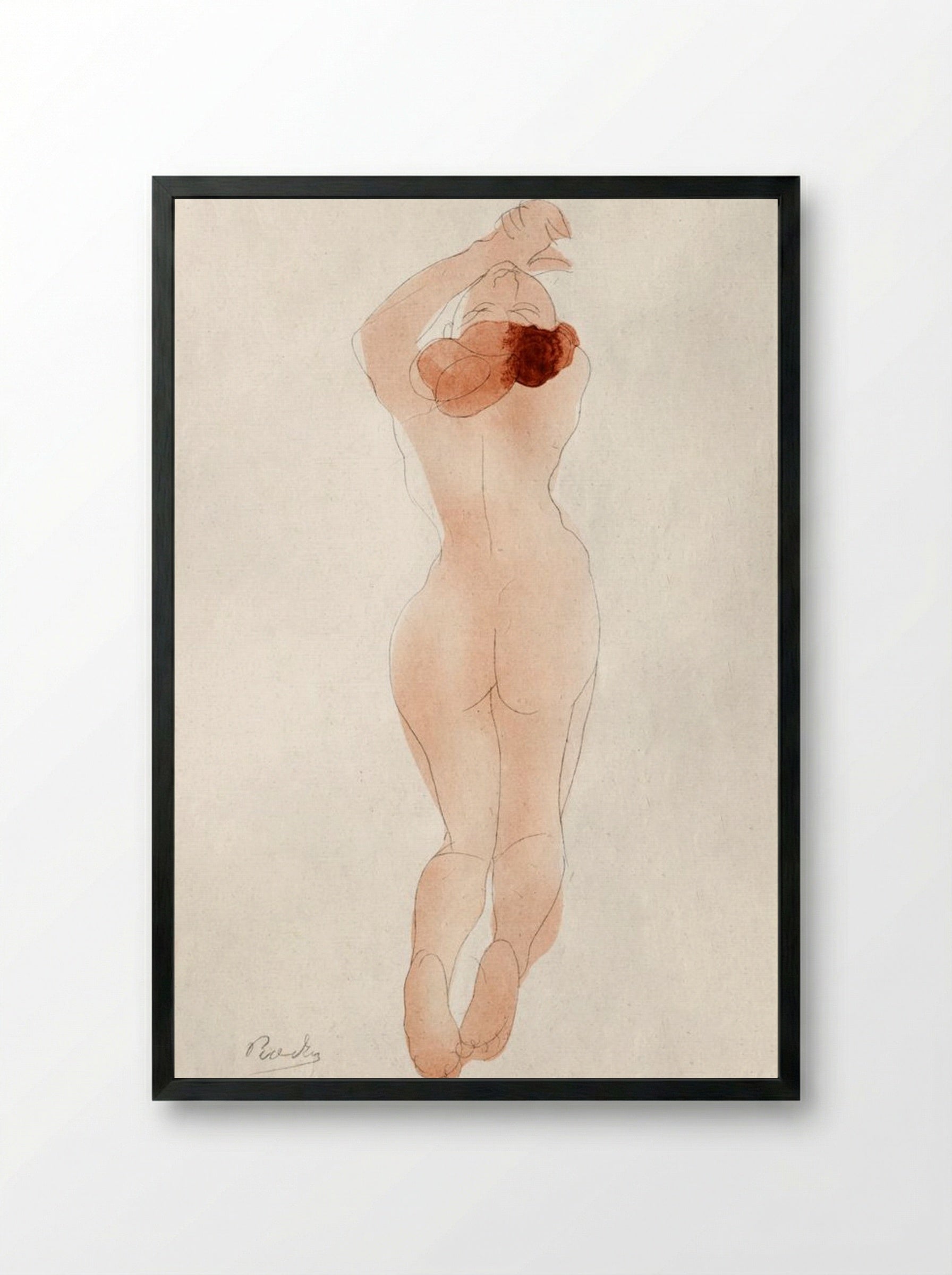 Naked Woman Showing Her Back - Auguste Rodin - Framed Print Black