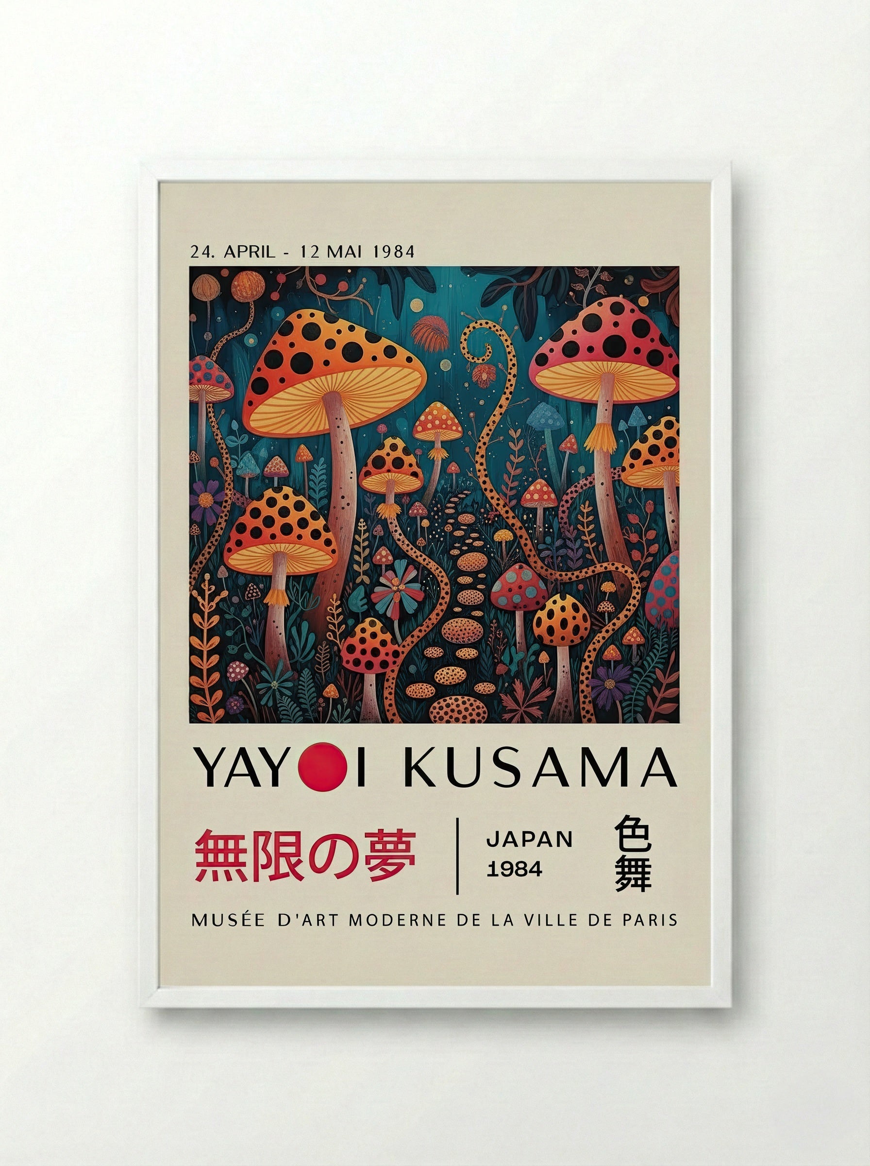 Mushroom Dreamscape - Yayoi Kusama - Framed Print White