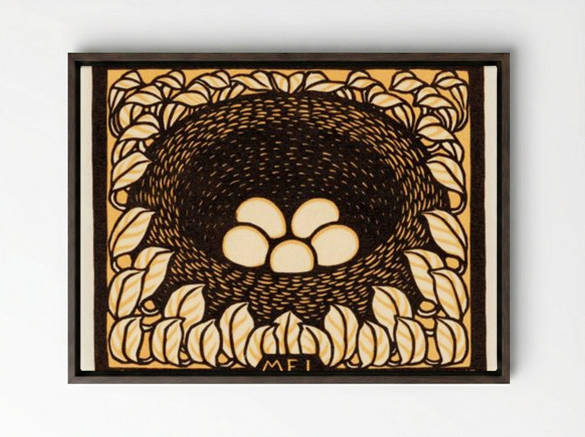 May (Eggs in Nest) - Julie de Graag - Framed Canvas Dark Wood