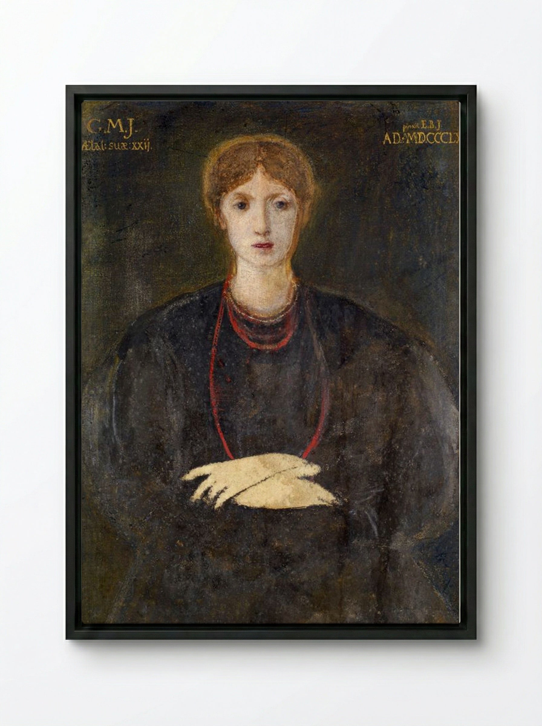 Portrait of Georgiana Burne-Jones at Age 22 - Edward Burne-Jones - Framed Canvas Black