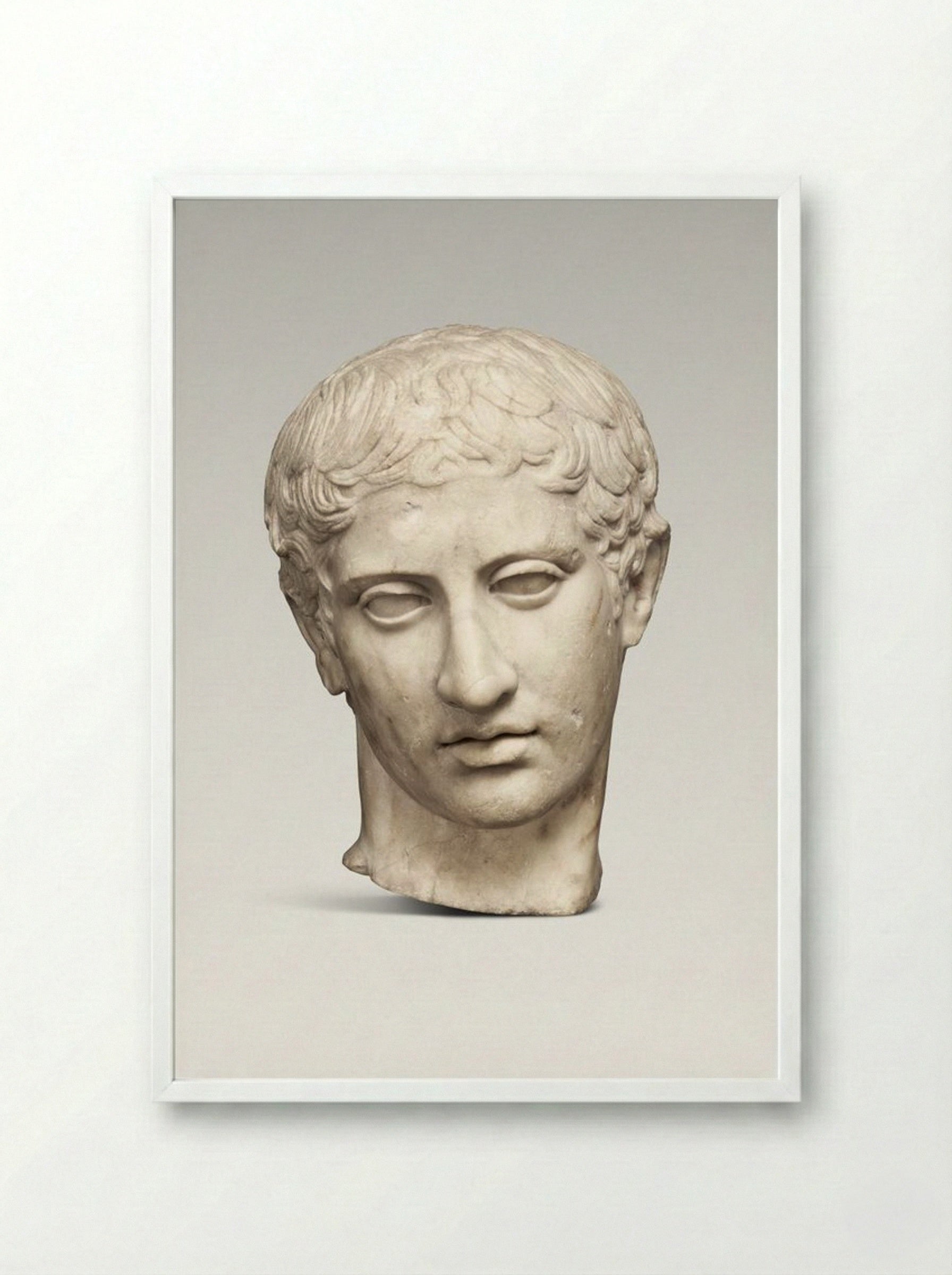 Marble Head of a Youth - Fine Art Print - Framed Print White