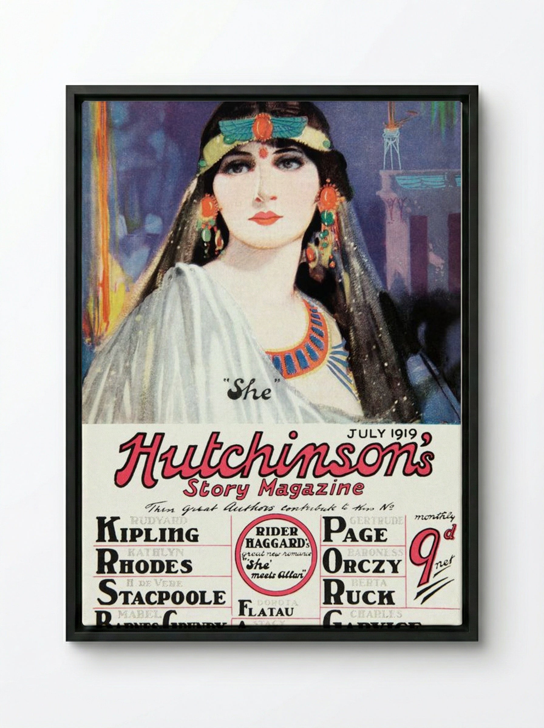 She Meets Allan (Hutchinson's Story Magazine Cover) - Fine Art Print - Framed Canvas Black