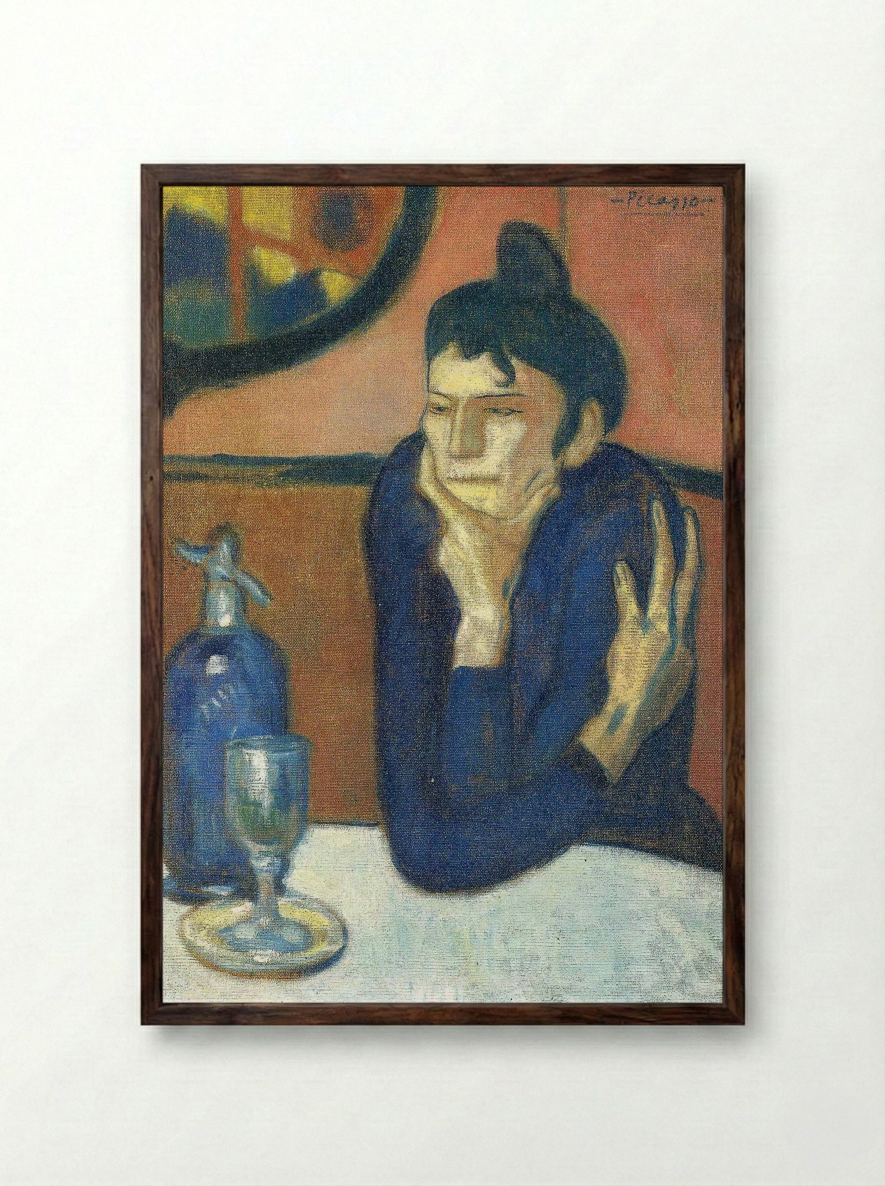 The Absinthe Drinker - Pablo Picasso - Framed Print Dark Wood