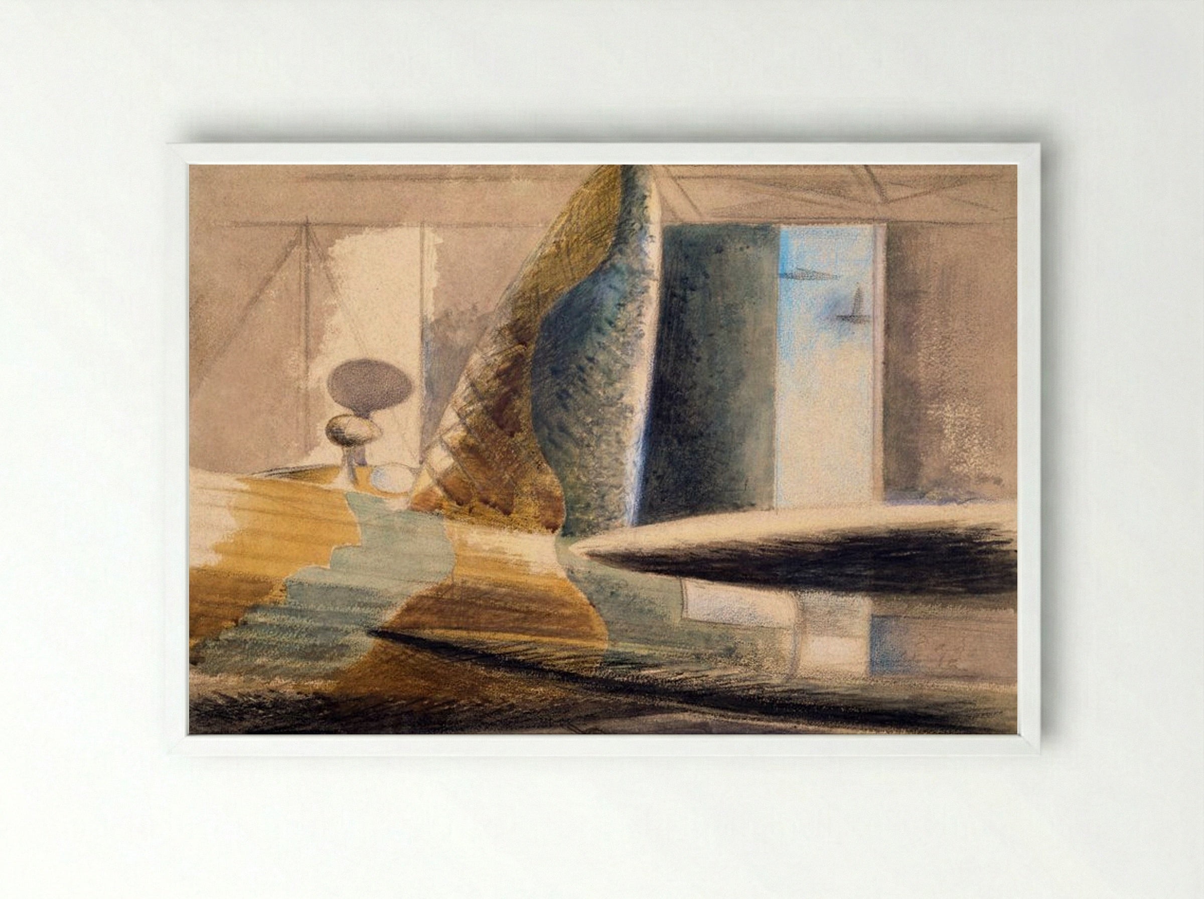 Bomber Lair: Egg and Fin - Paul Nash - Framed Print White