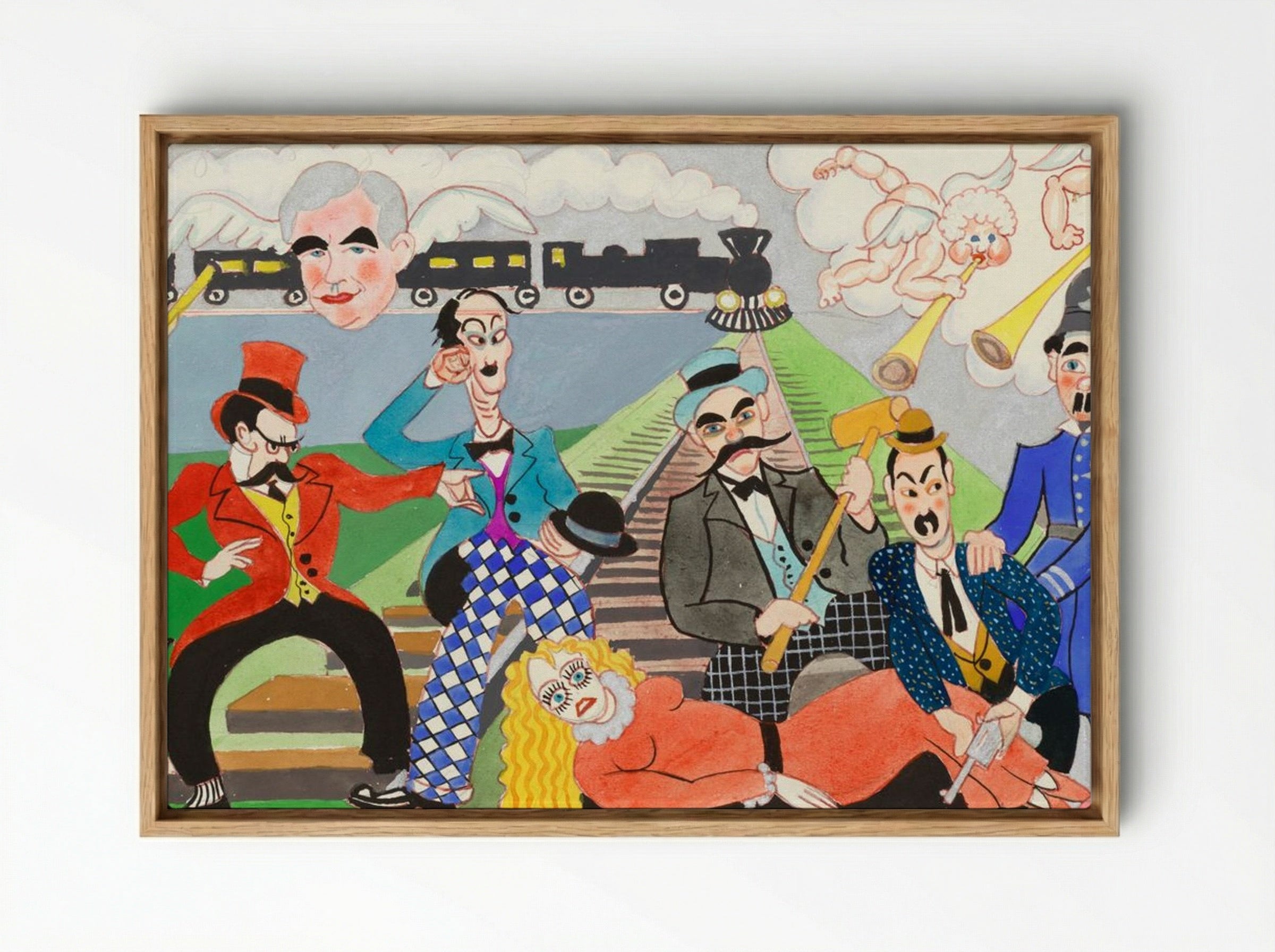 Mural Study 1: Perils of Pauline/Keystone Cops - John Decker - Framed Canvas Wood