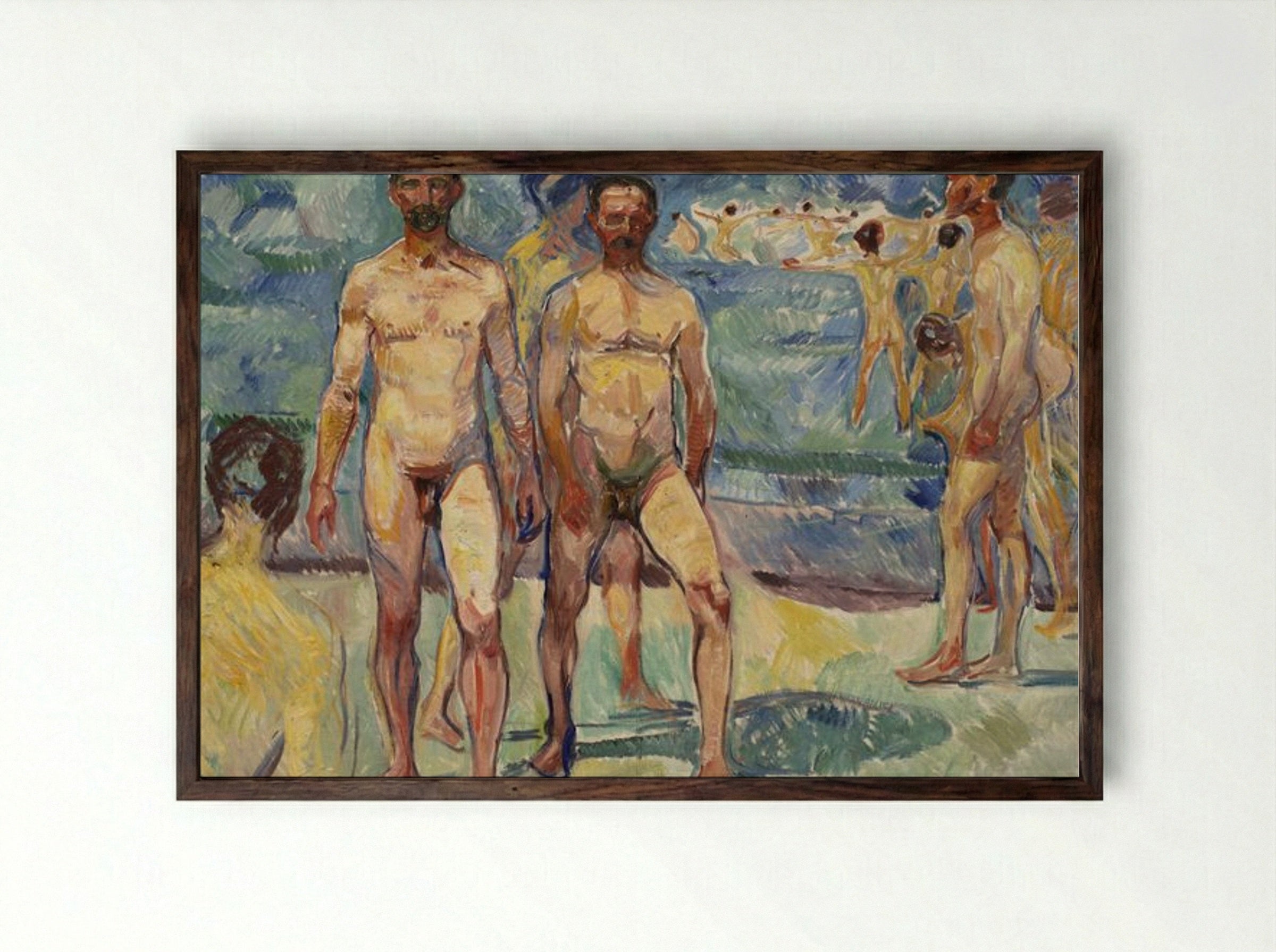 Bathing Men (Middle Age) - Edvard Munch - Framed Print Dark Wood