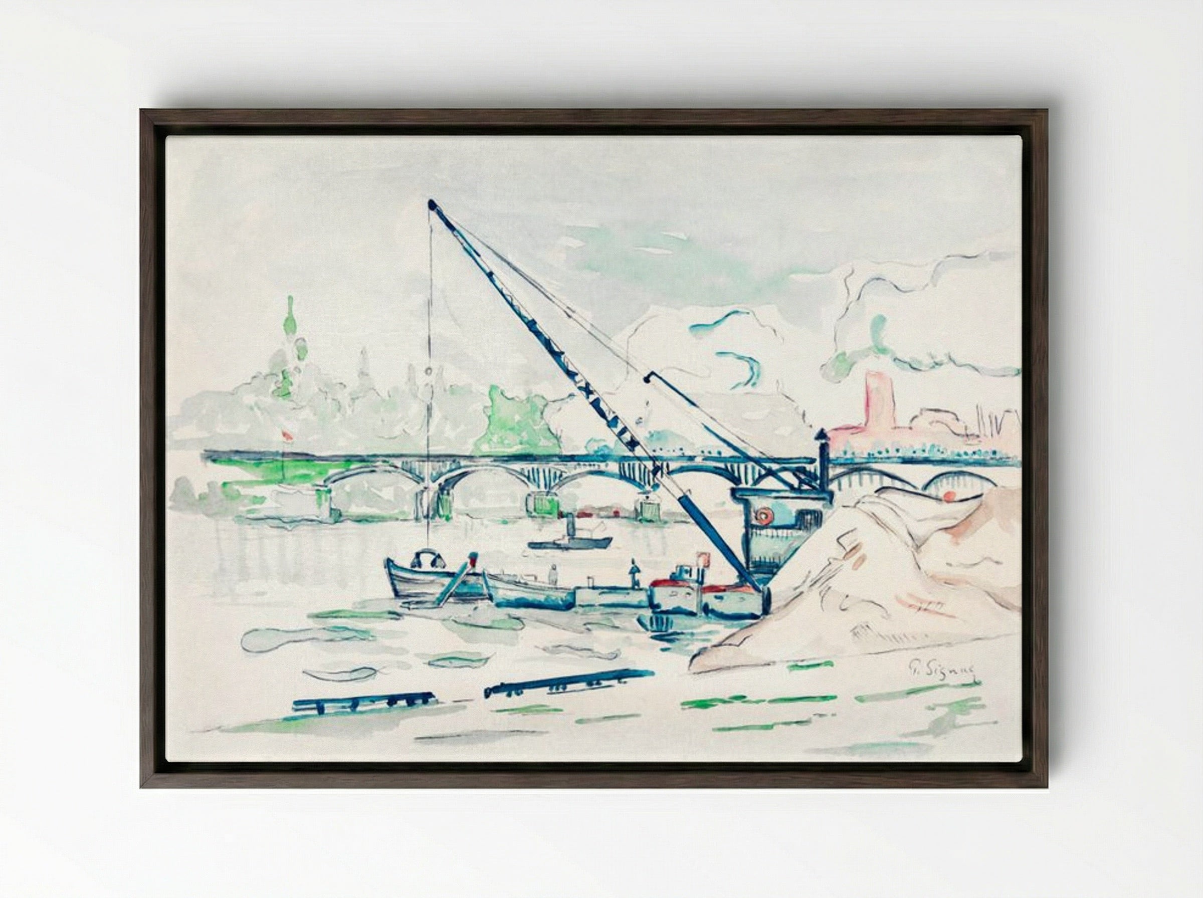 Le Pont des Arts - Paul Signac - Framed Canvas Dark Wood
